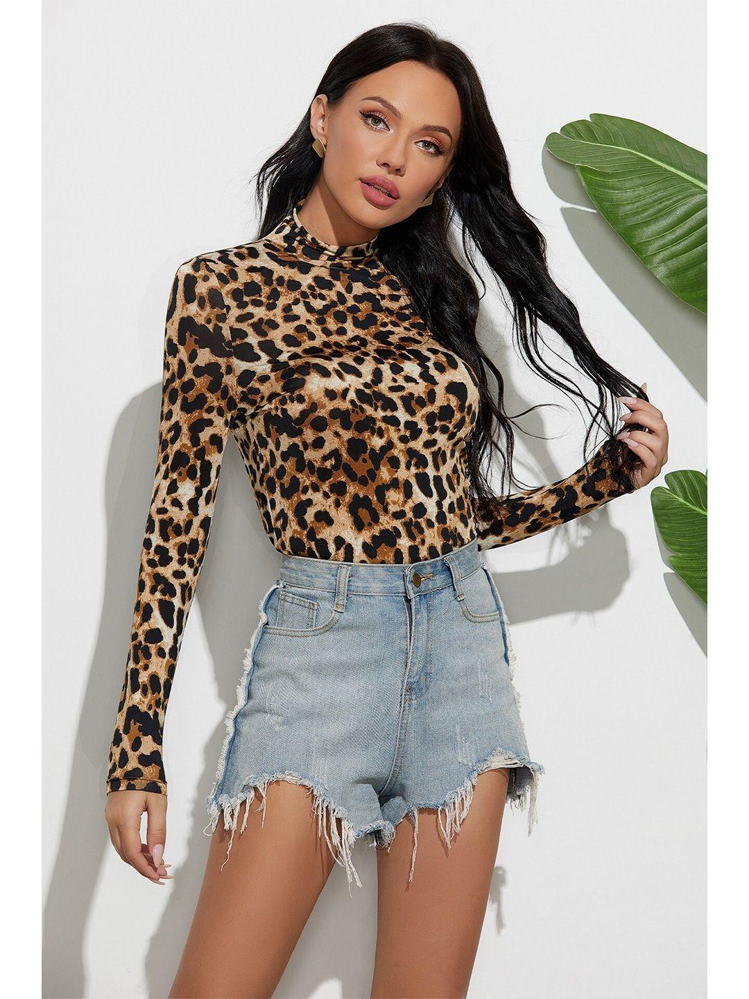 bostreet brown animal print top