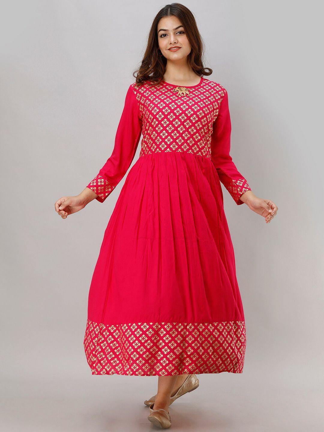 sky shoppie women pink ethnic motifs printed anarkali kurta