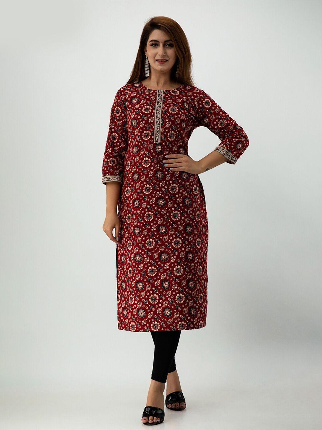 sky shoppie women maroon floral printed kurta