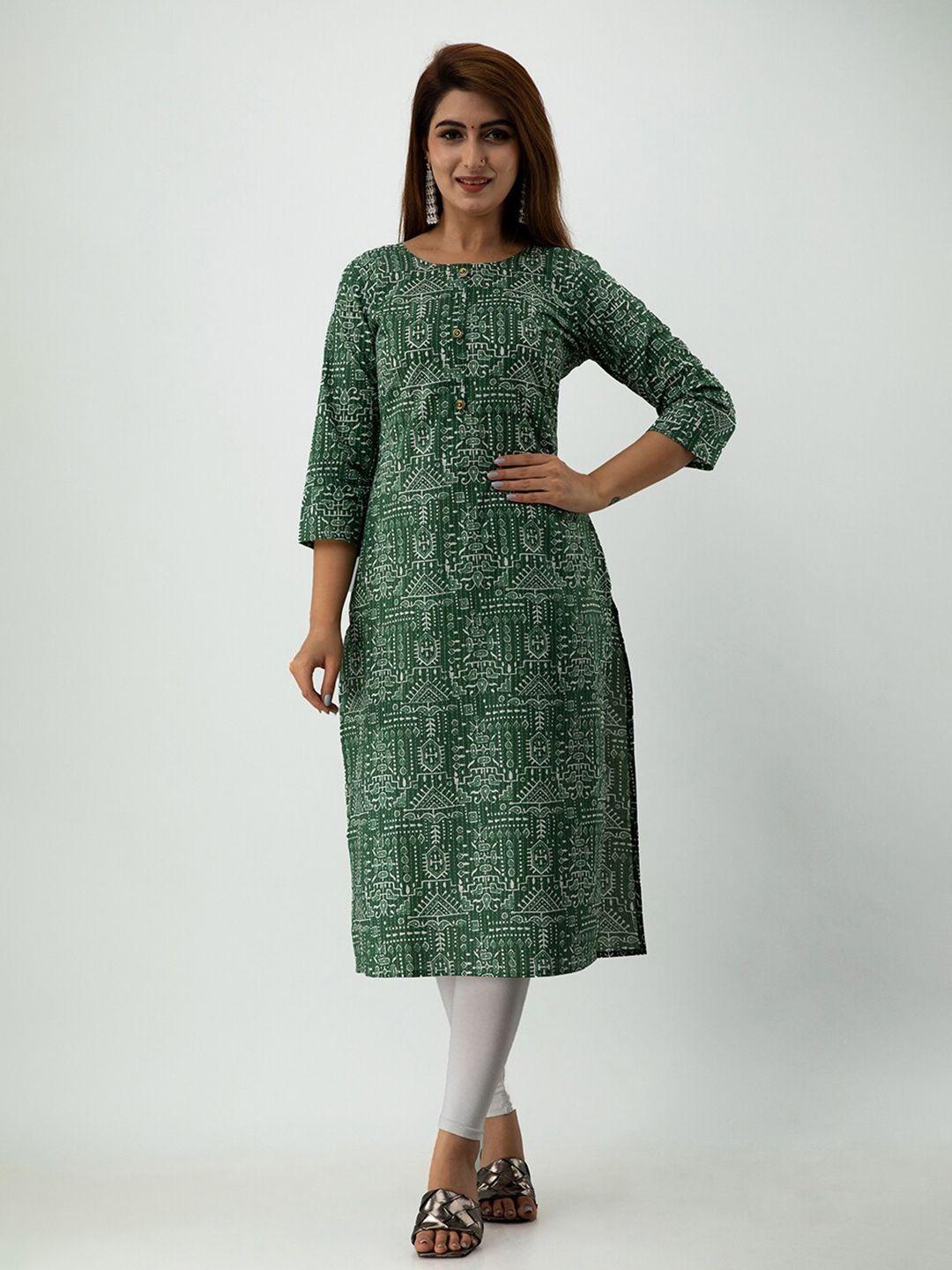 sky shoppie women green geometric printed kurta