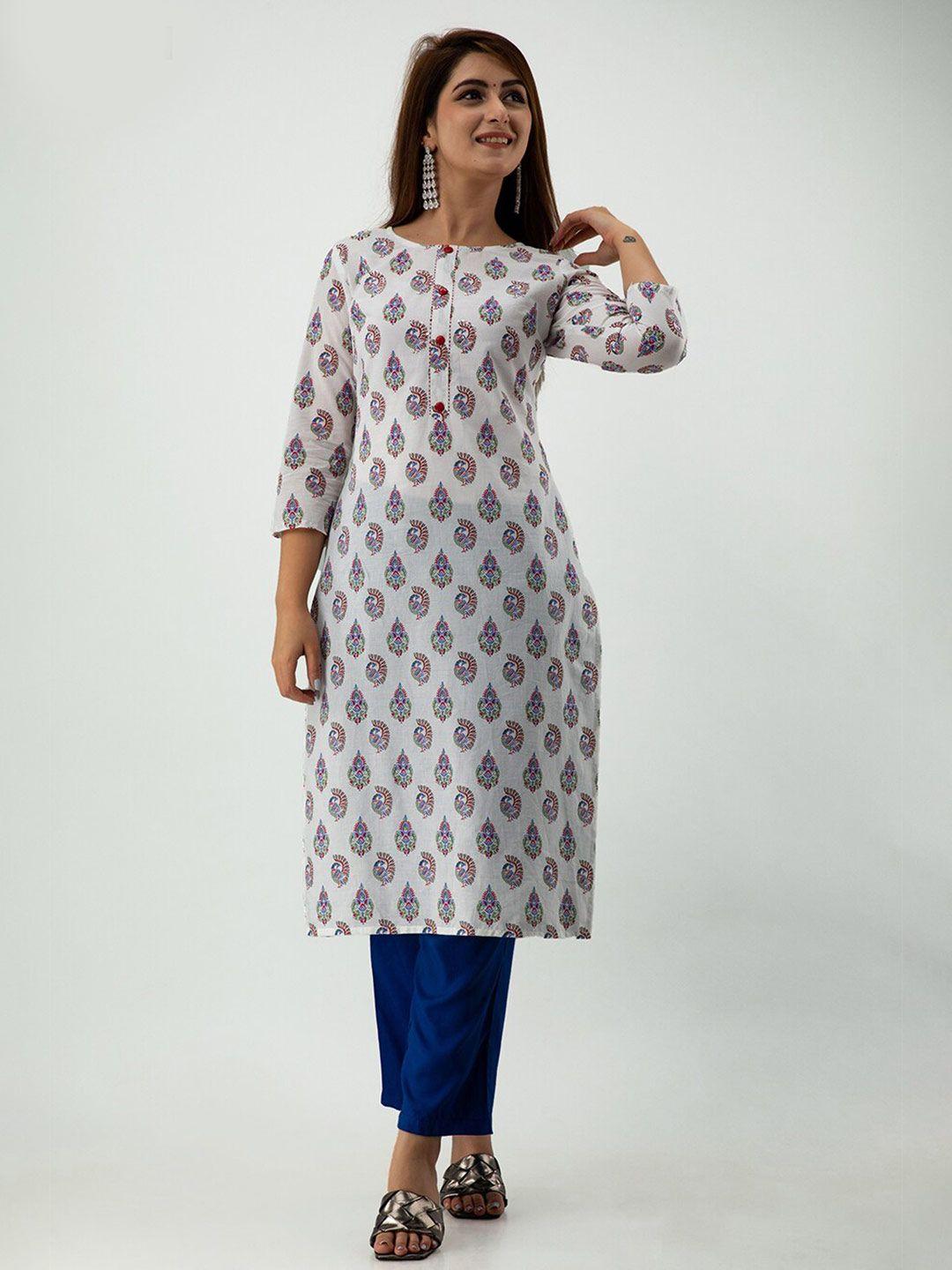 sky shoppie women white & red ethnic motifs printed kurta