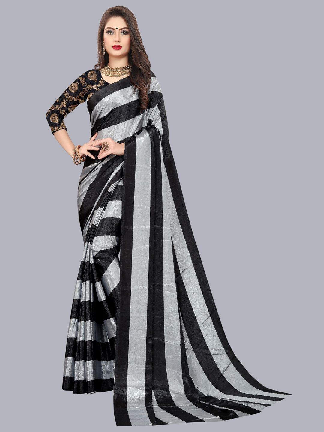 laheja black & grey striped ploy silk saree