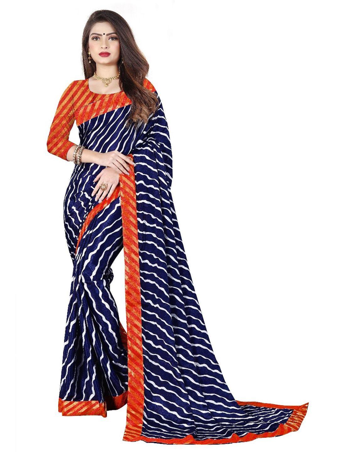 laheja navy blue & red leheriya zari saree