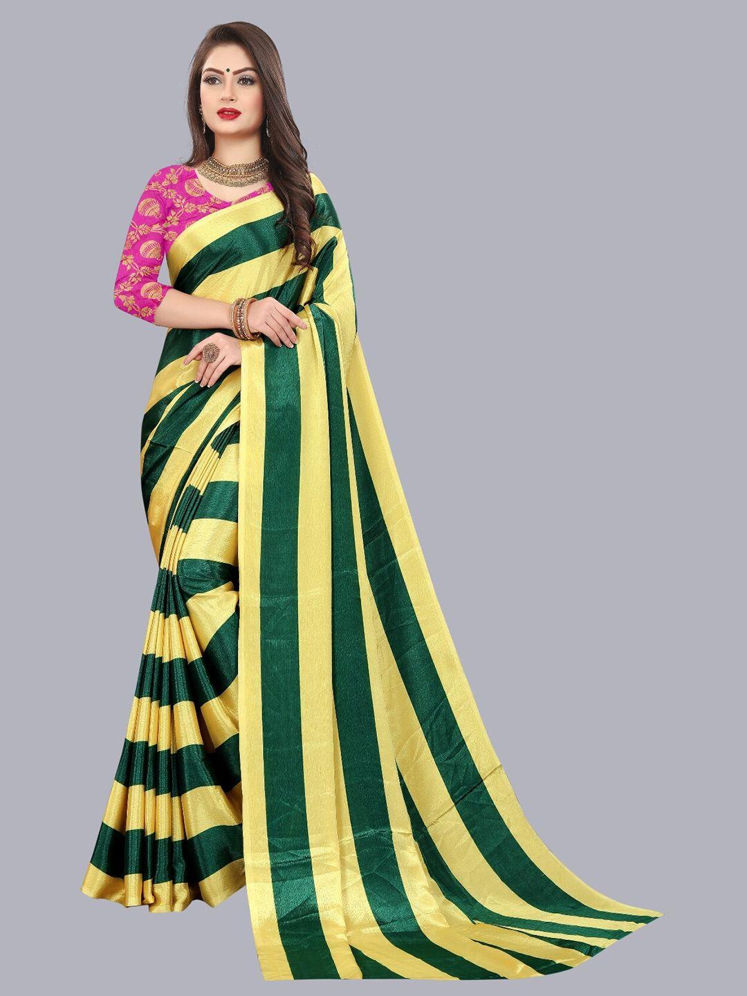 laheja women green & yellow striped saree