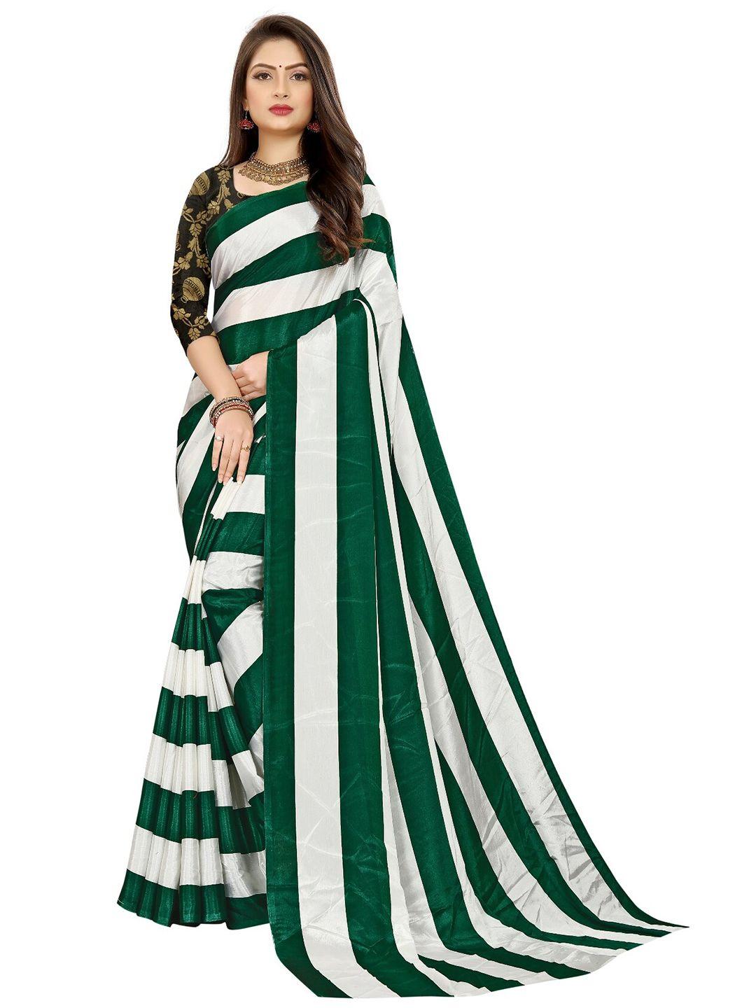 laheja women green & white striped ploy silk saree