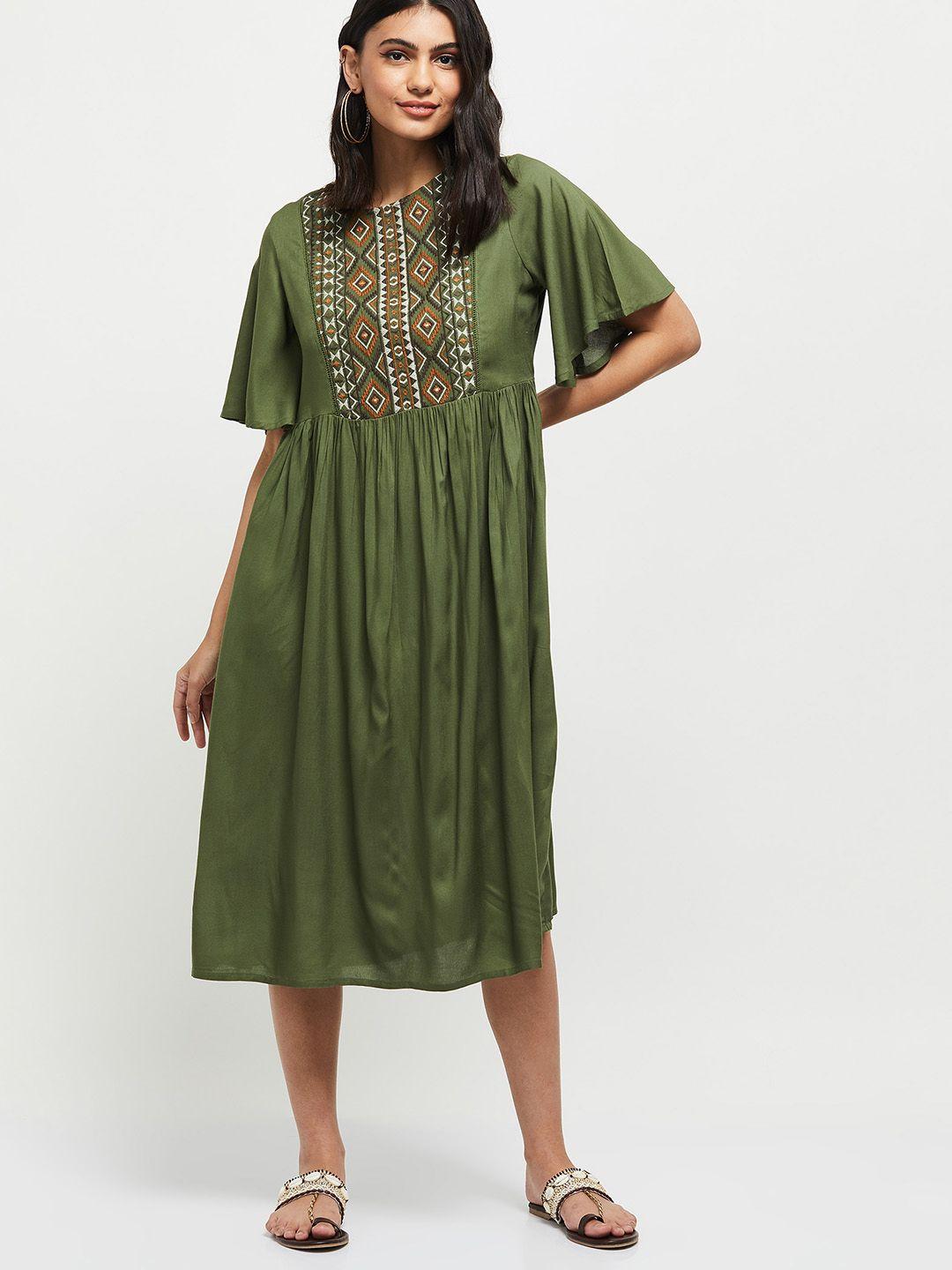 max green a-line midi dress