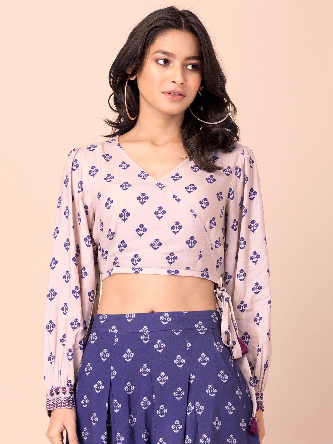 indya pink geometric print crop top