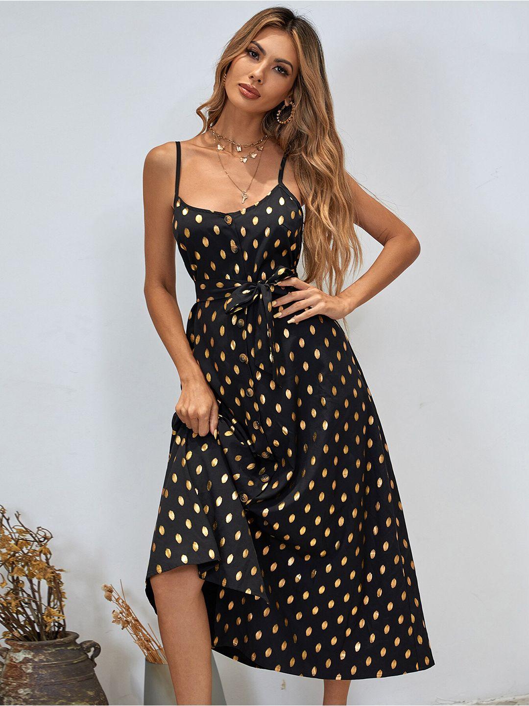 bostreet black polka dots belt styling  dress