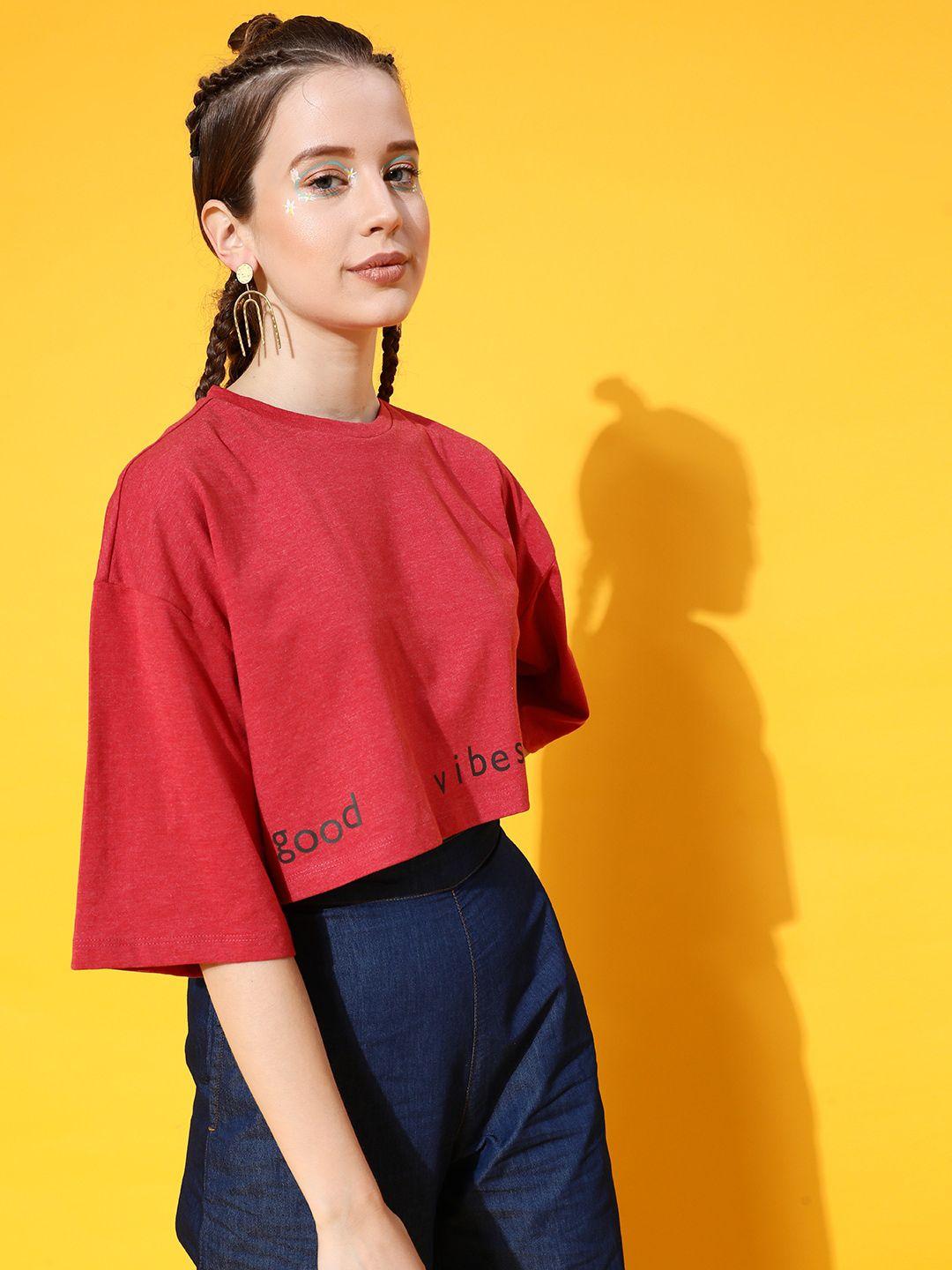 street 9 women red drop-shoulder sleeves bio finish boxy t-shirt