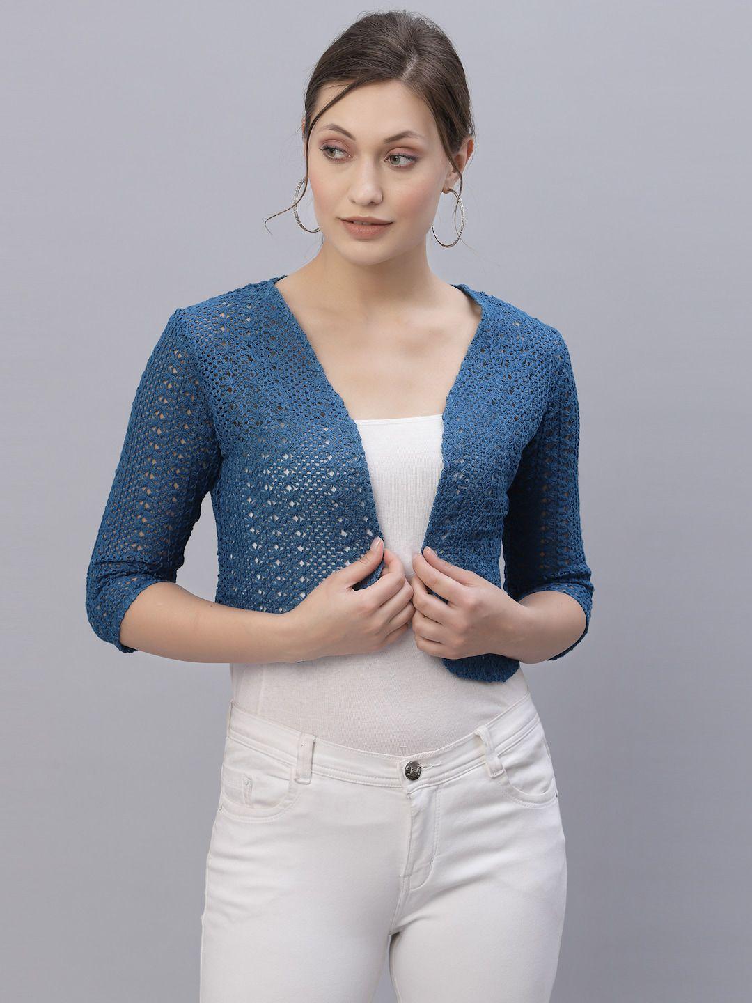 style quotient women blue cotton crop shrug