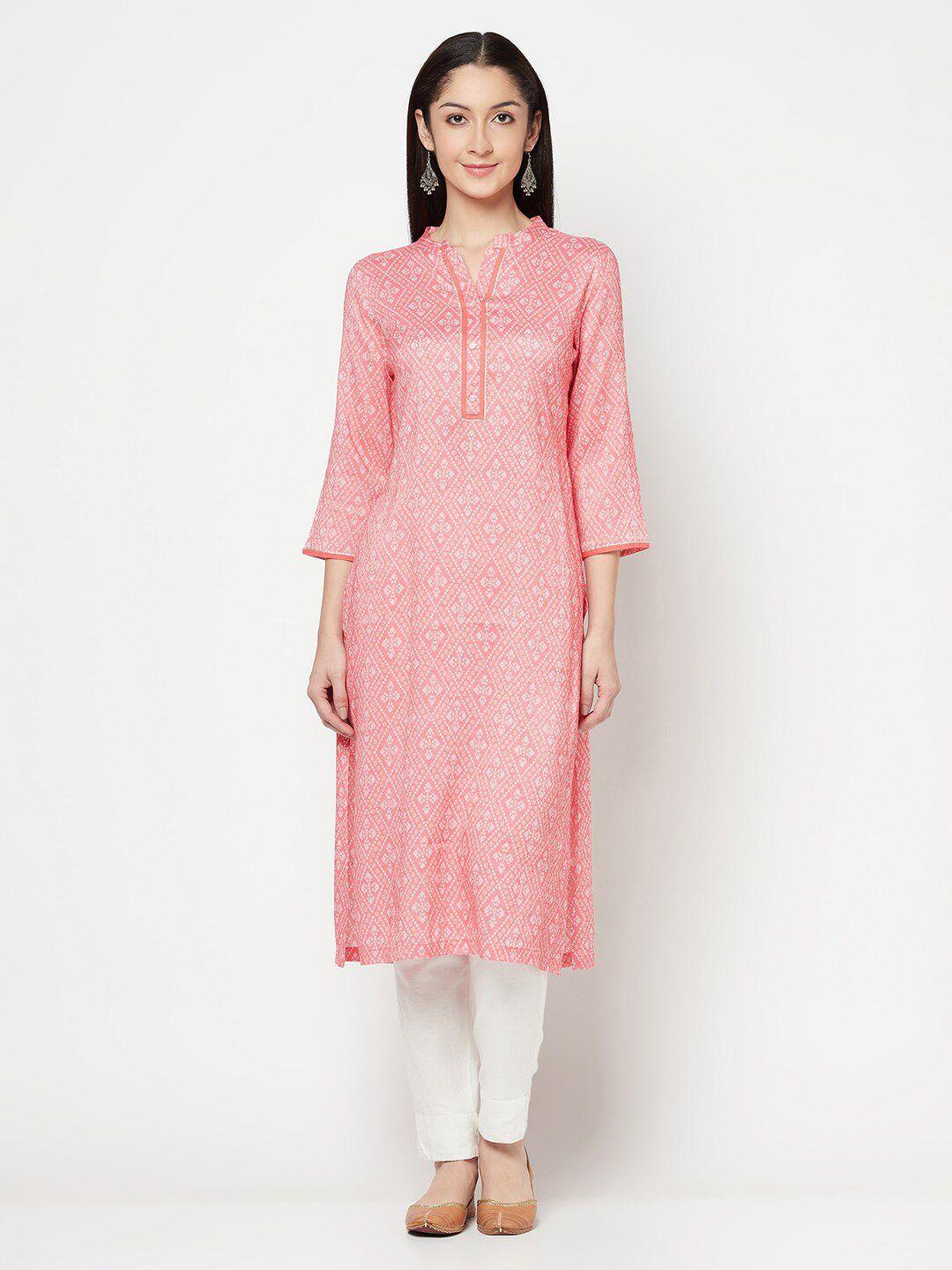 cantabil pink bandhani printed kurta