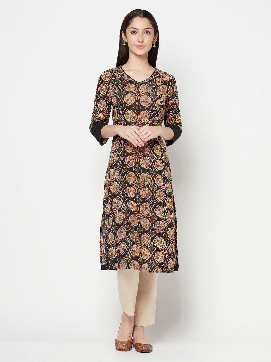 cantabil black floral printed kurta