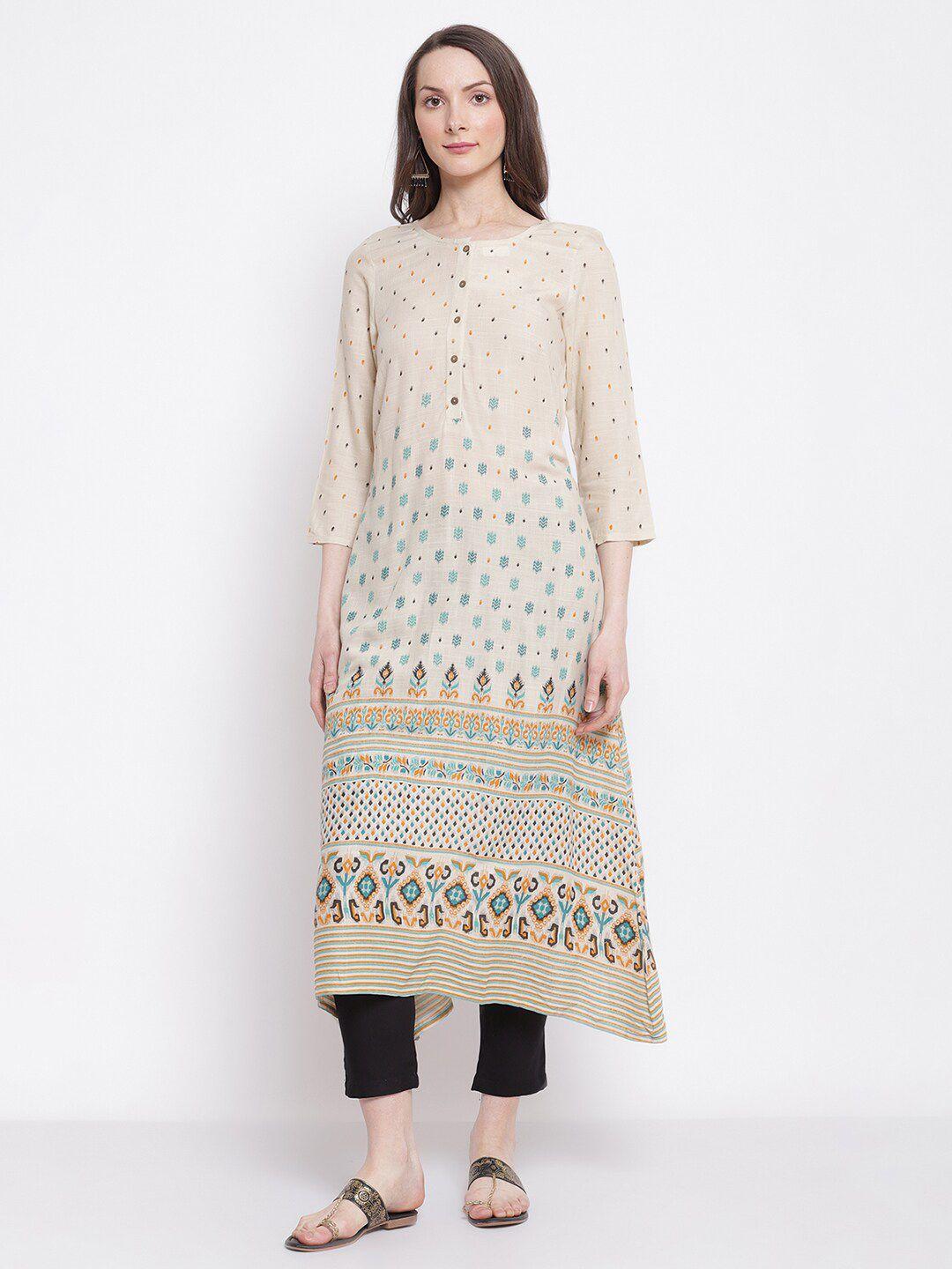 cantabil off white ethnic motifs printed kurta