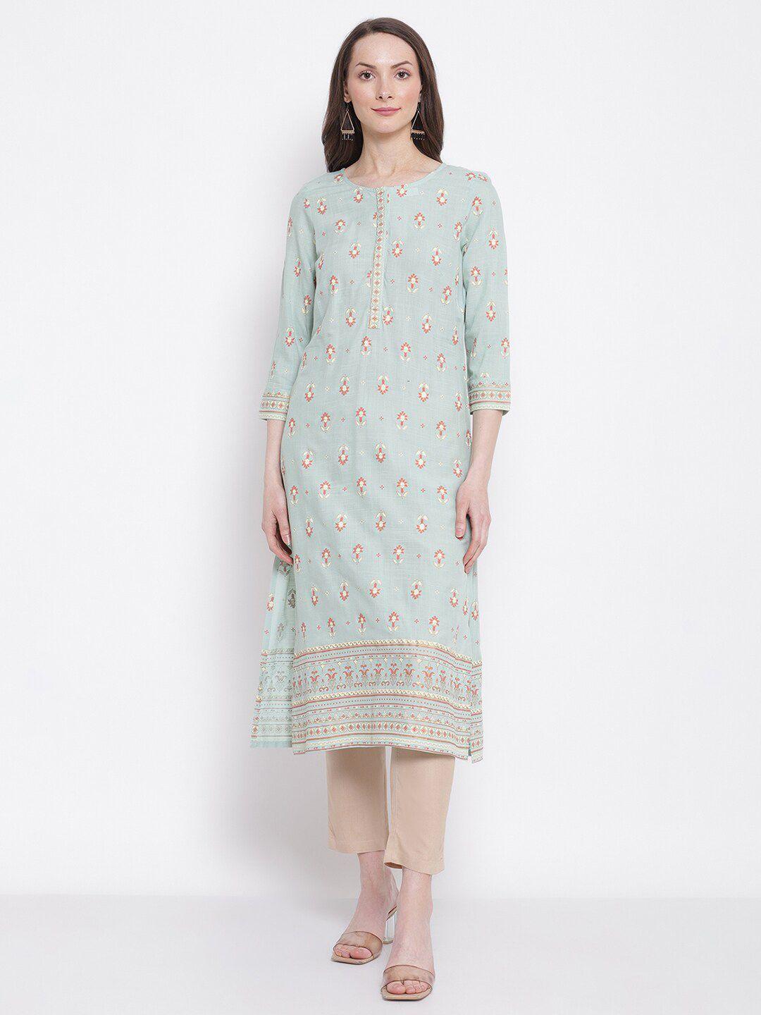 cantabil blue floral printed kurta