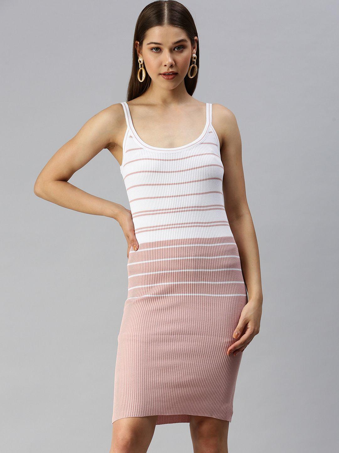 showoff peach-coloured striped sheath sleeveless dress