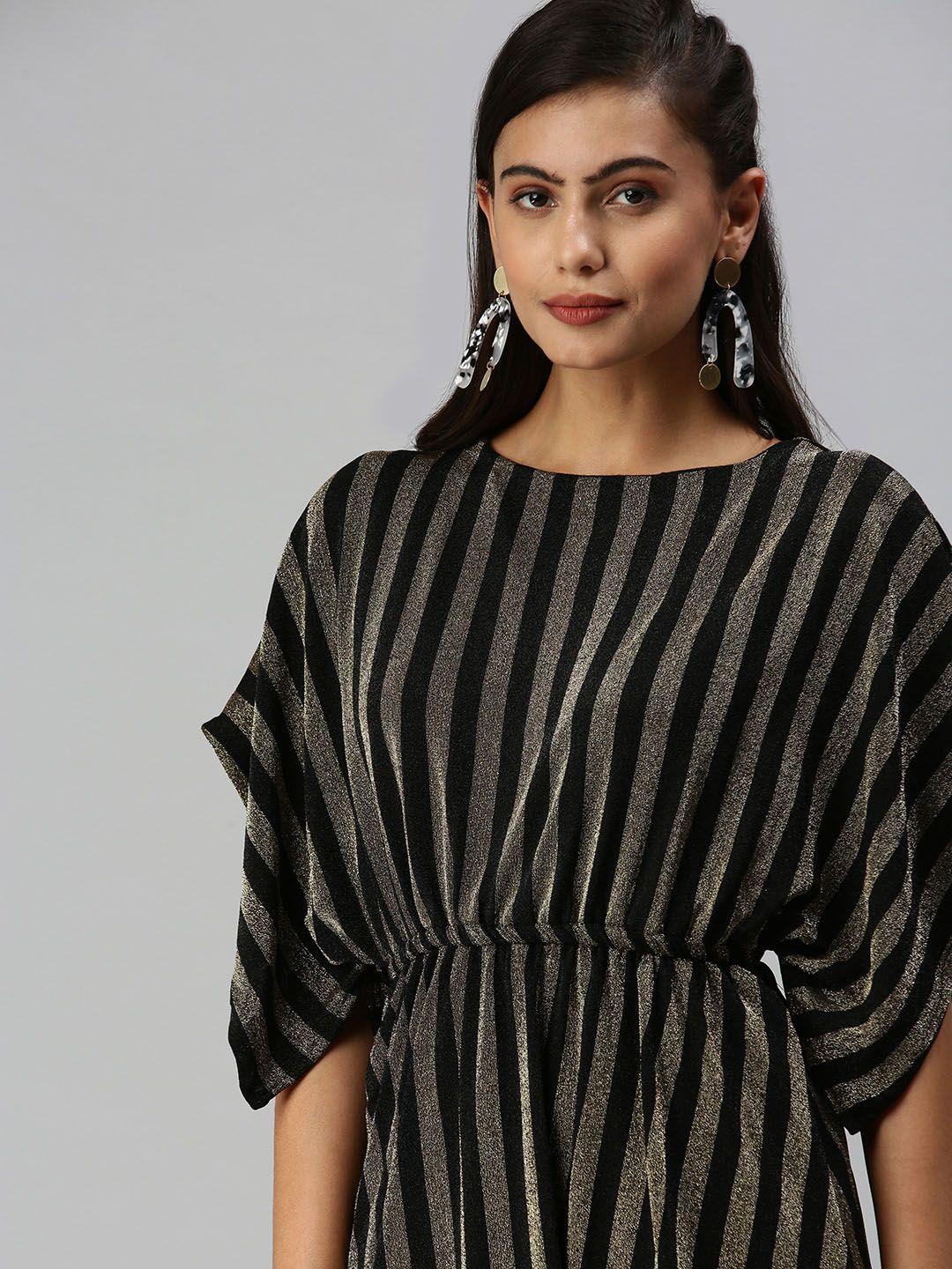 showoff copper-toned striped blouson dress