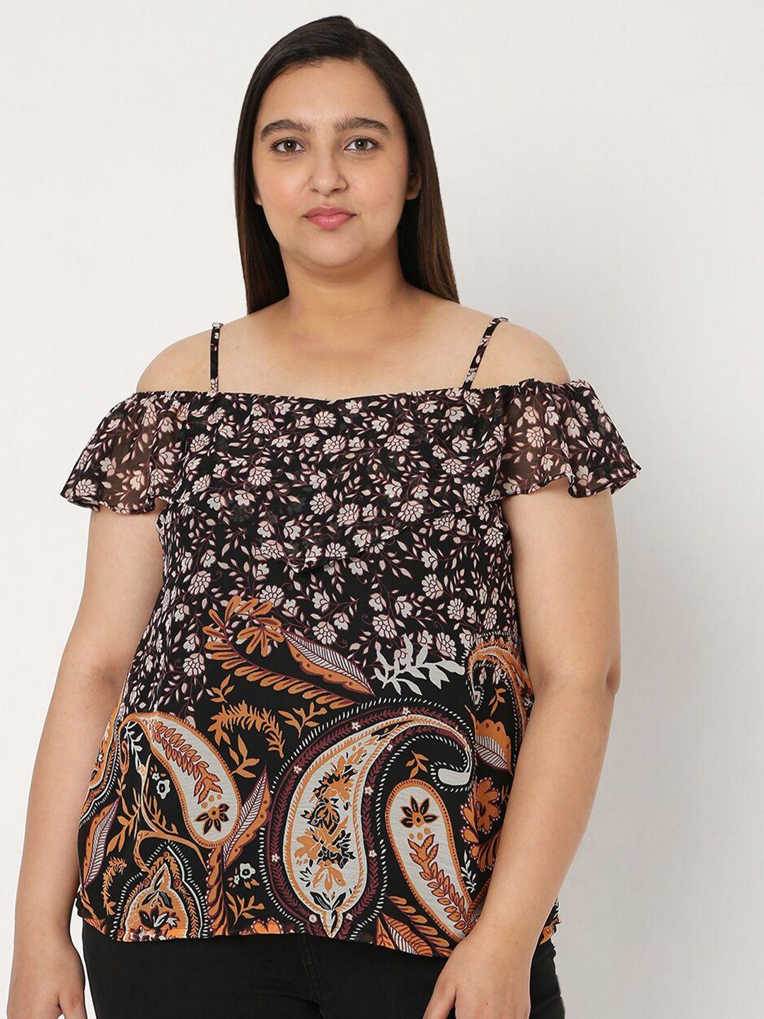 vero moda curve women plus size black printed bardot top