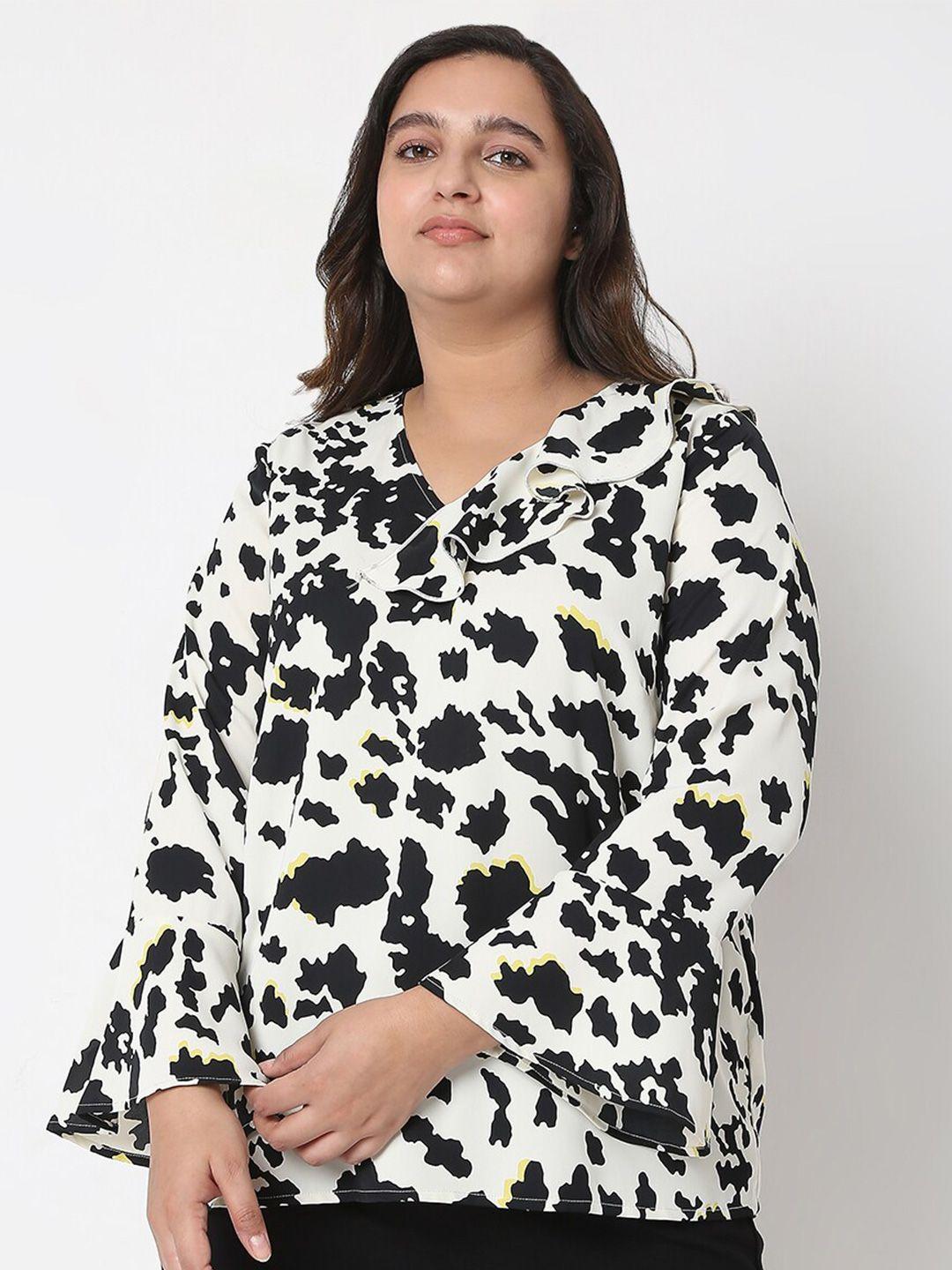 vero moda curve black & white printed top