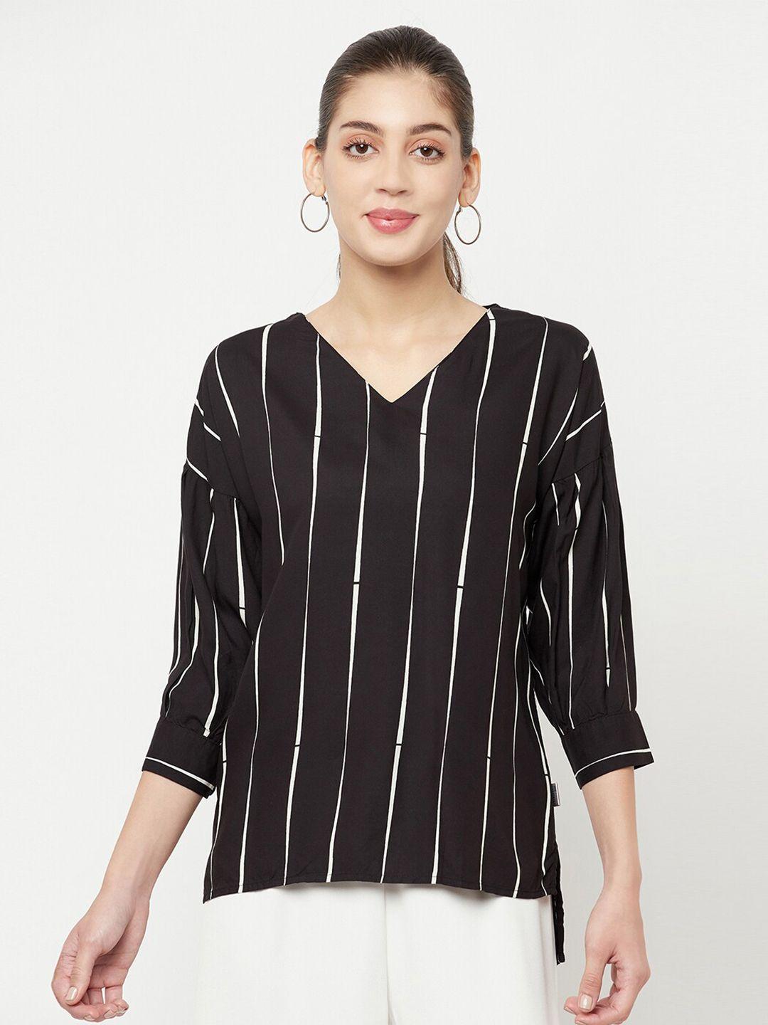 crimsoune club women black striped v-neck top