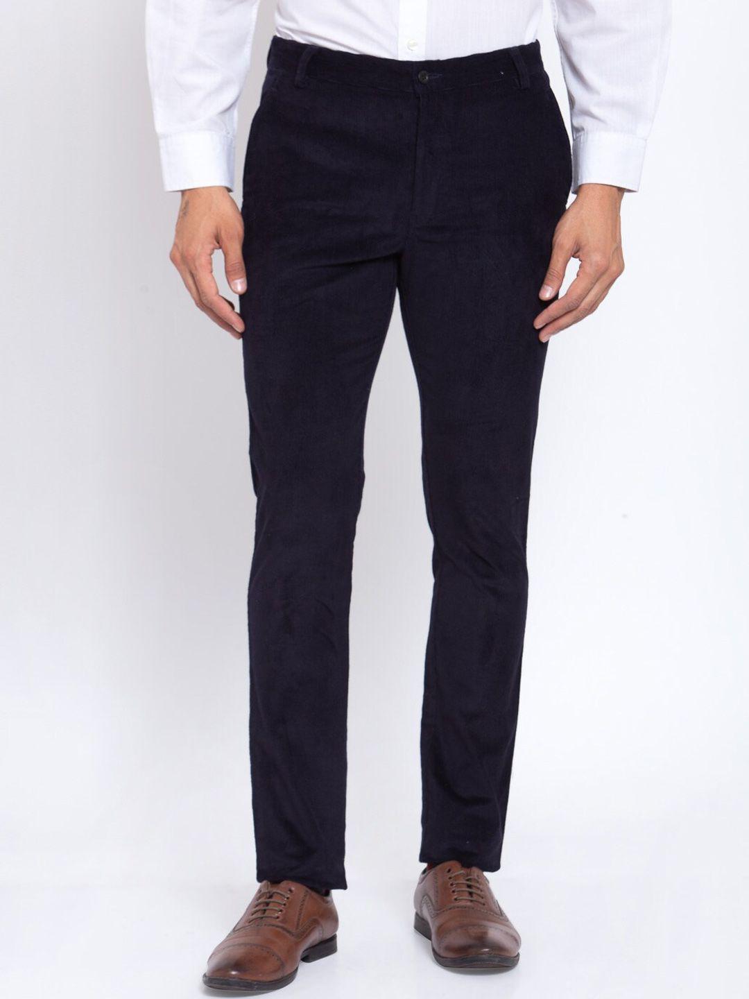 klotthe men blue tailored slim fit easy wash trousers