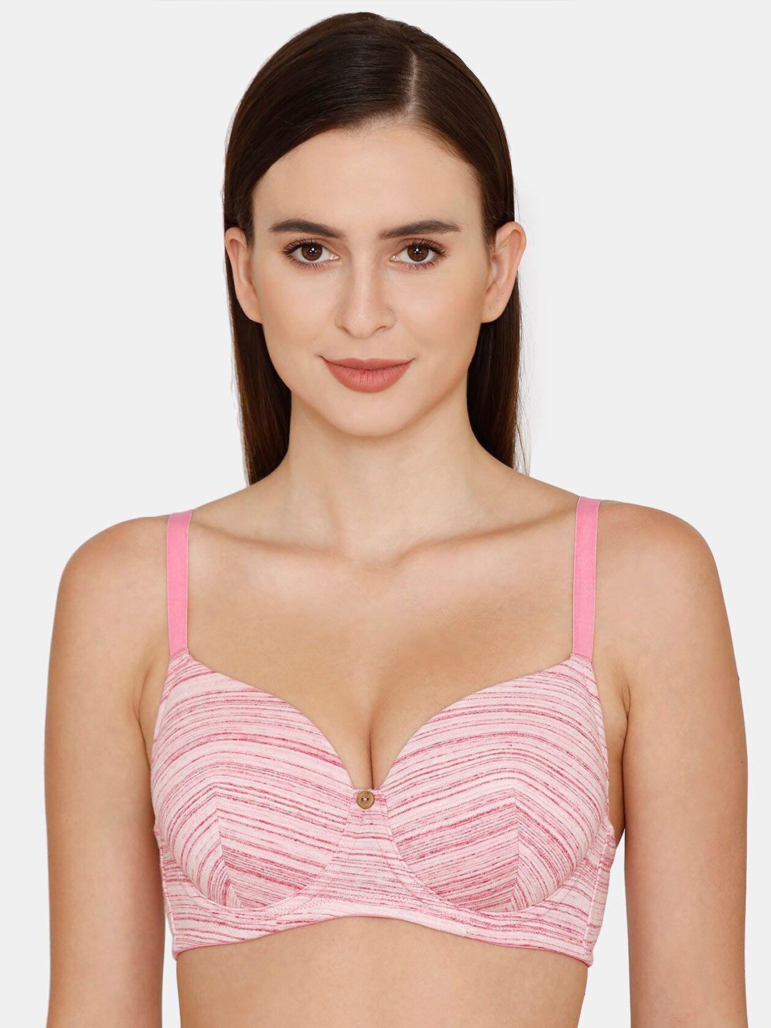 zivame pink & white abstract underwired lightly padded t-shirt bra