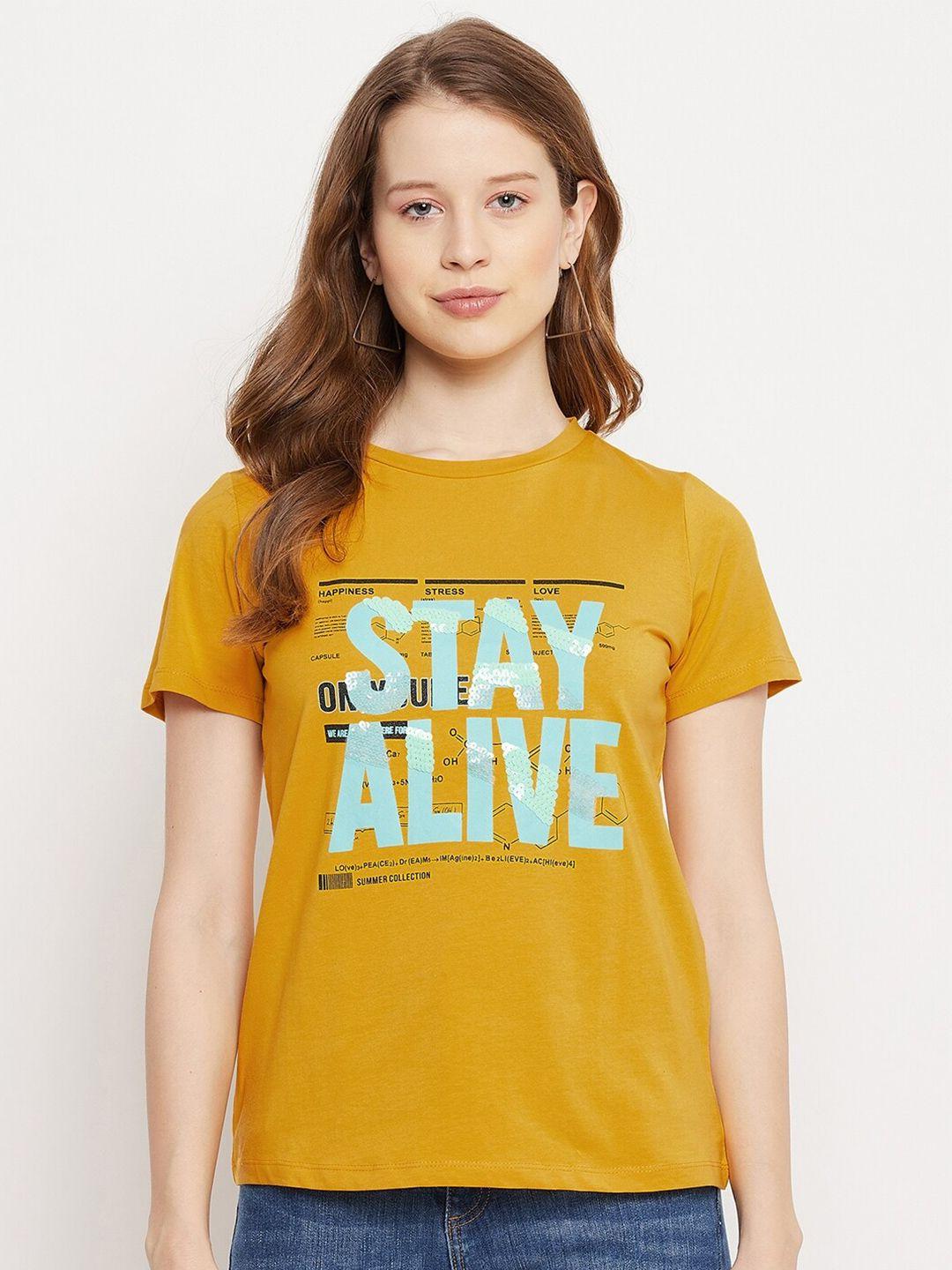 madame mustard yellow typography print top