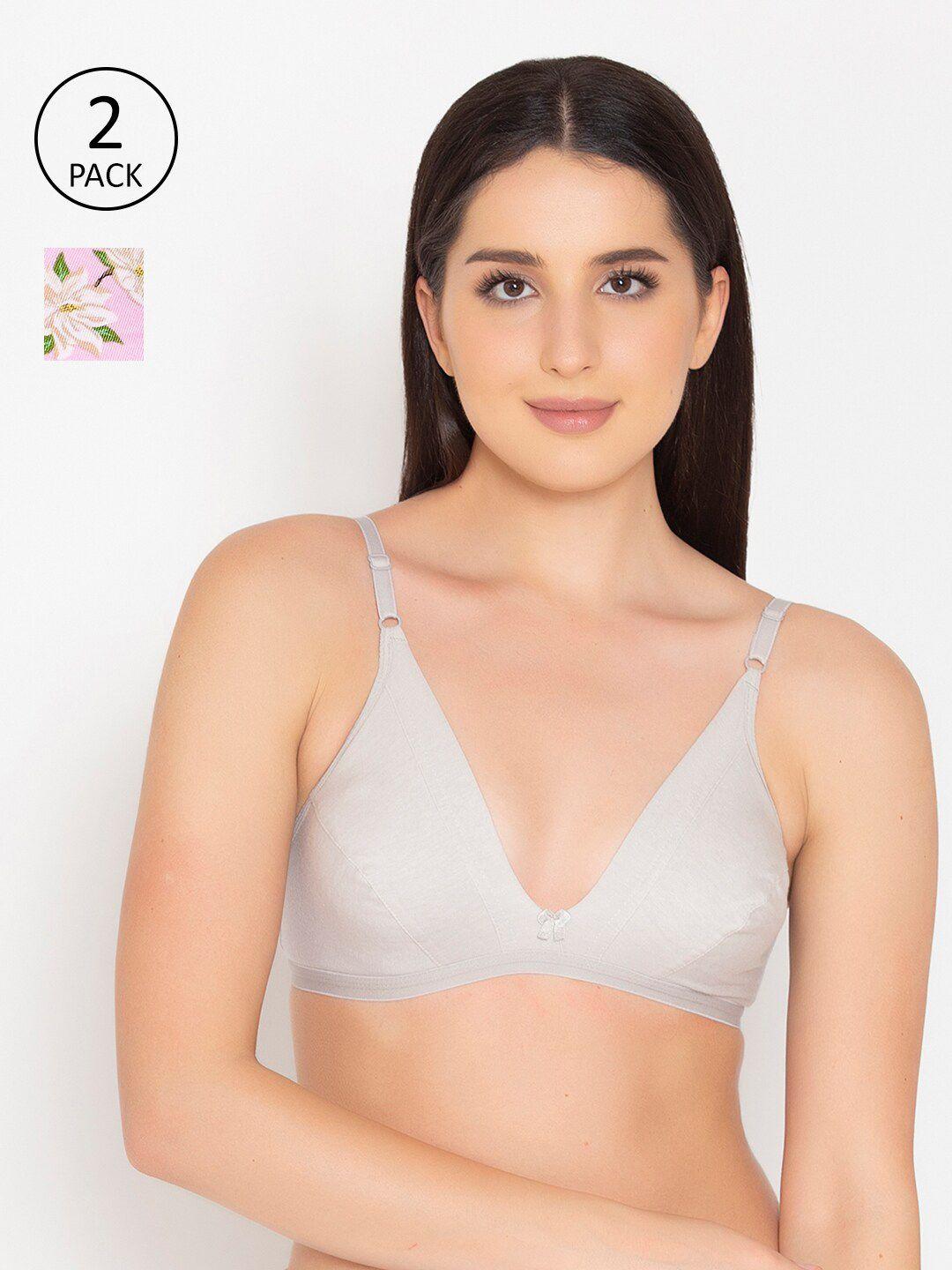 clovia grey & pink floral bra