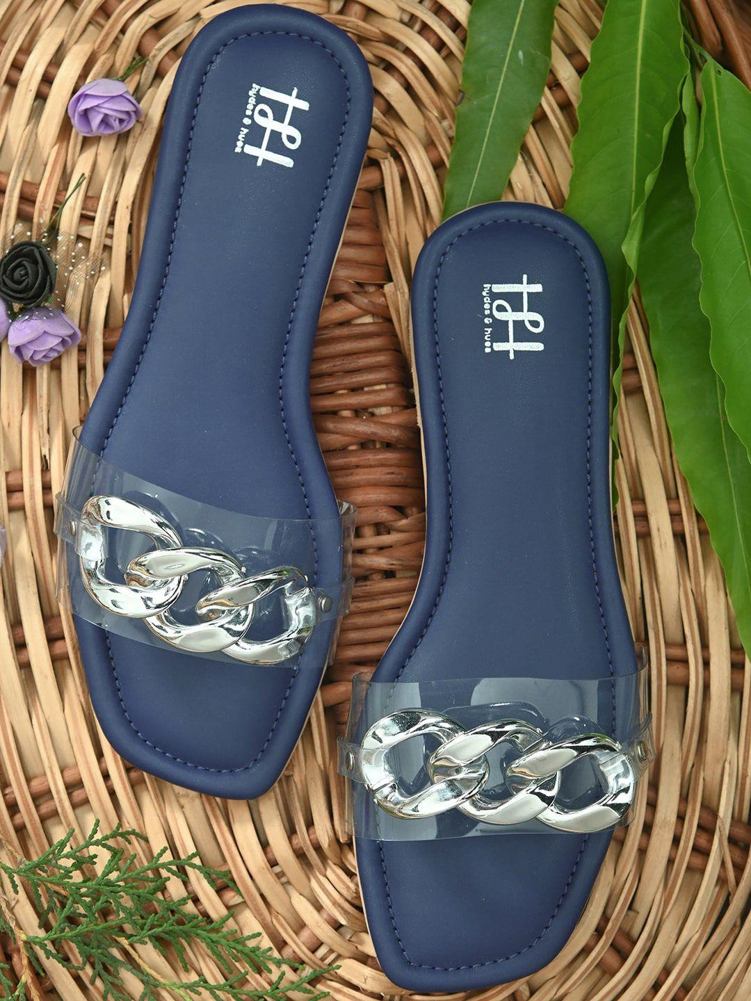 hydes n hues women blue printed open toe flats