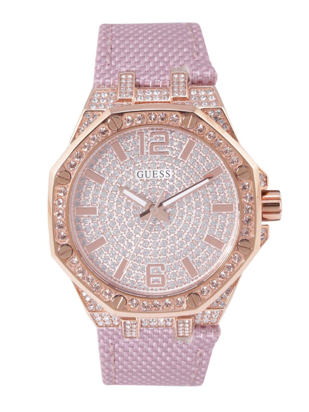 guess women embellished dial analogue watch