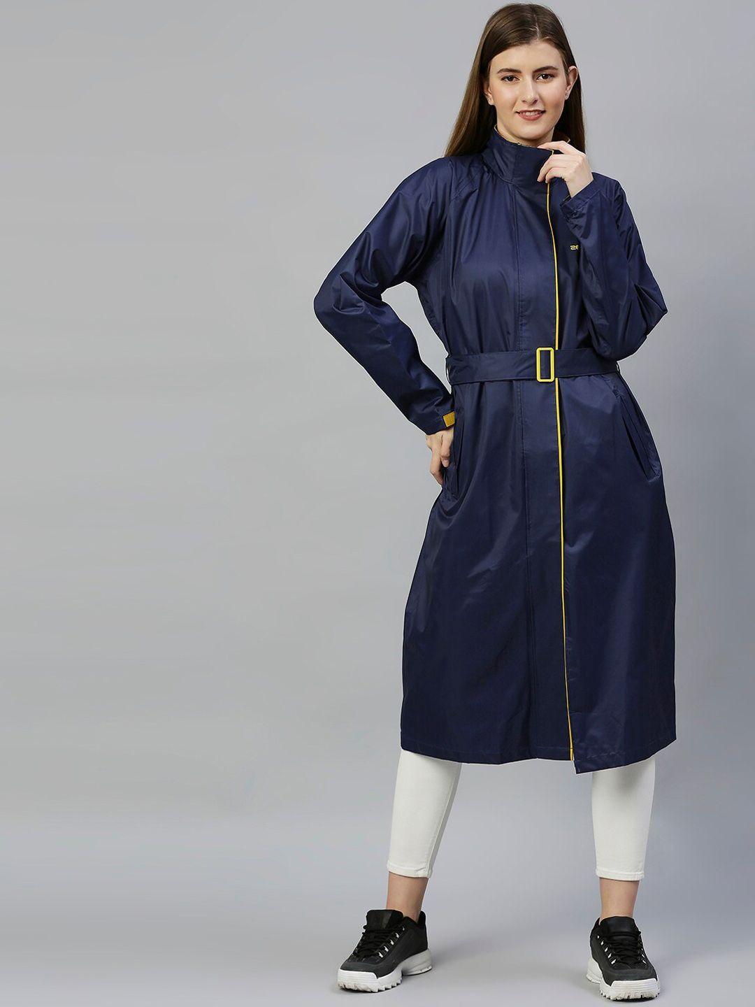 zeel women navy blue solid rain jacket