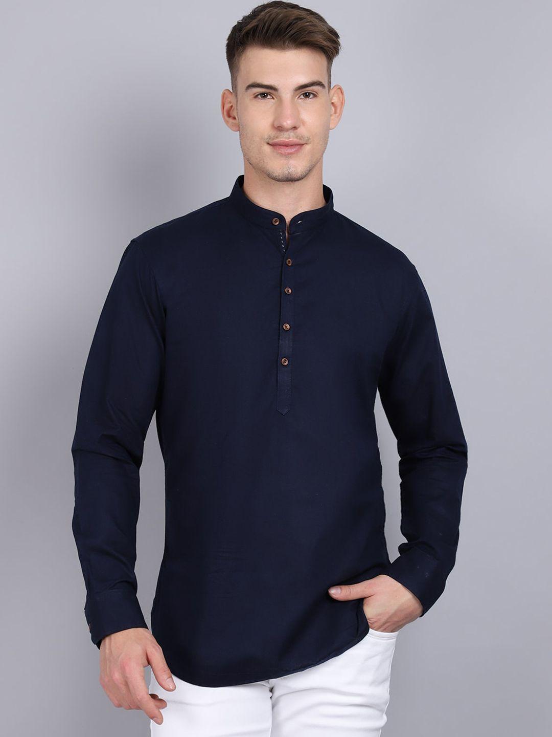 rodamo men navy blue solid kurta