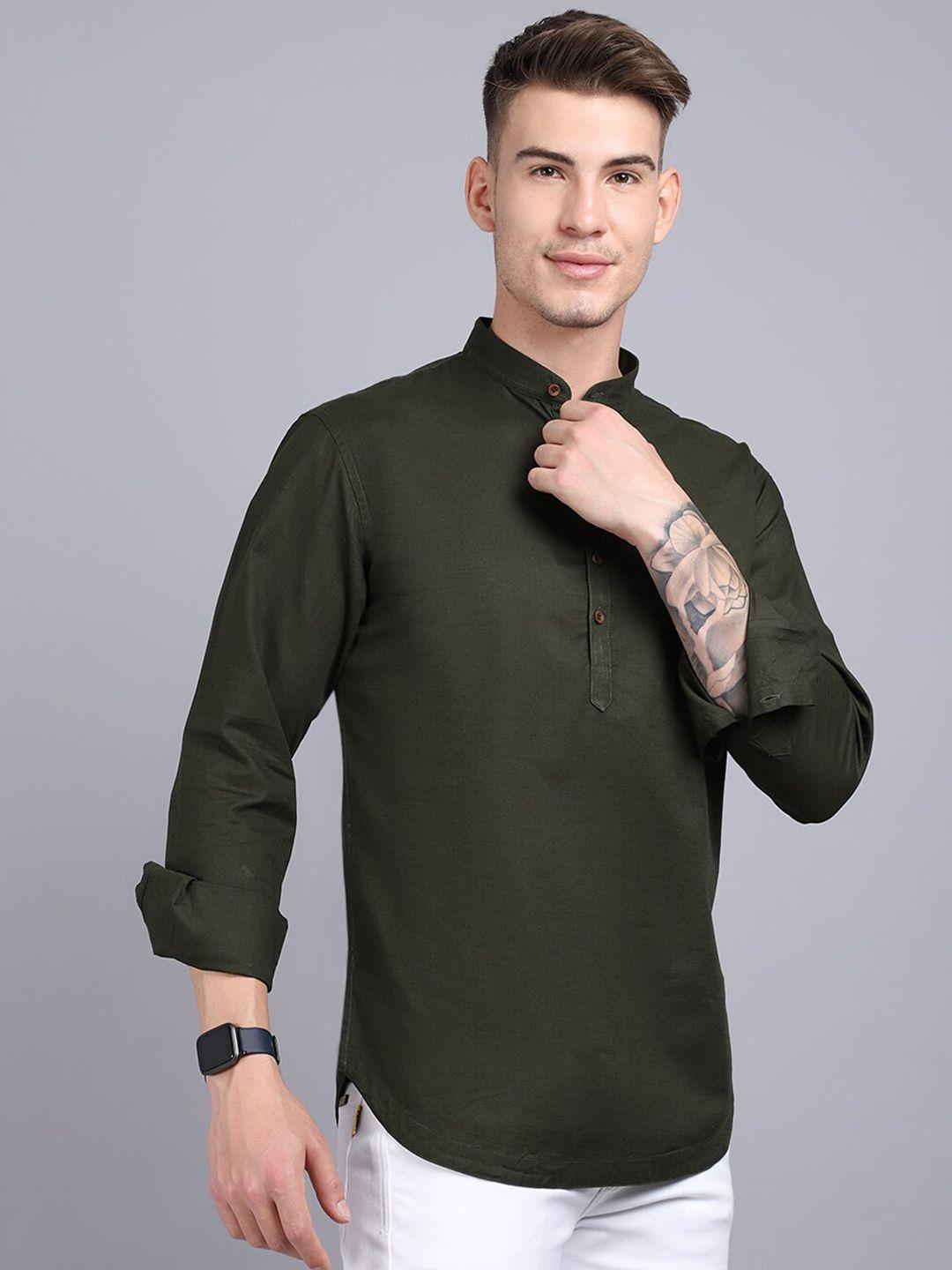 rodamo men green solid slim fit casual kurta