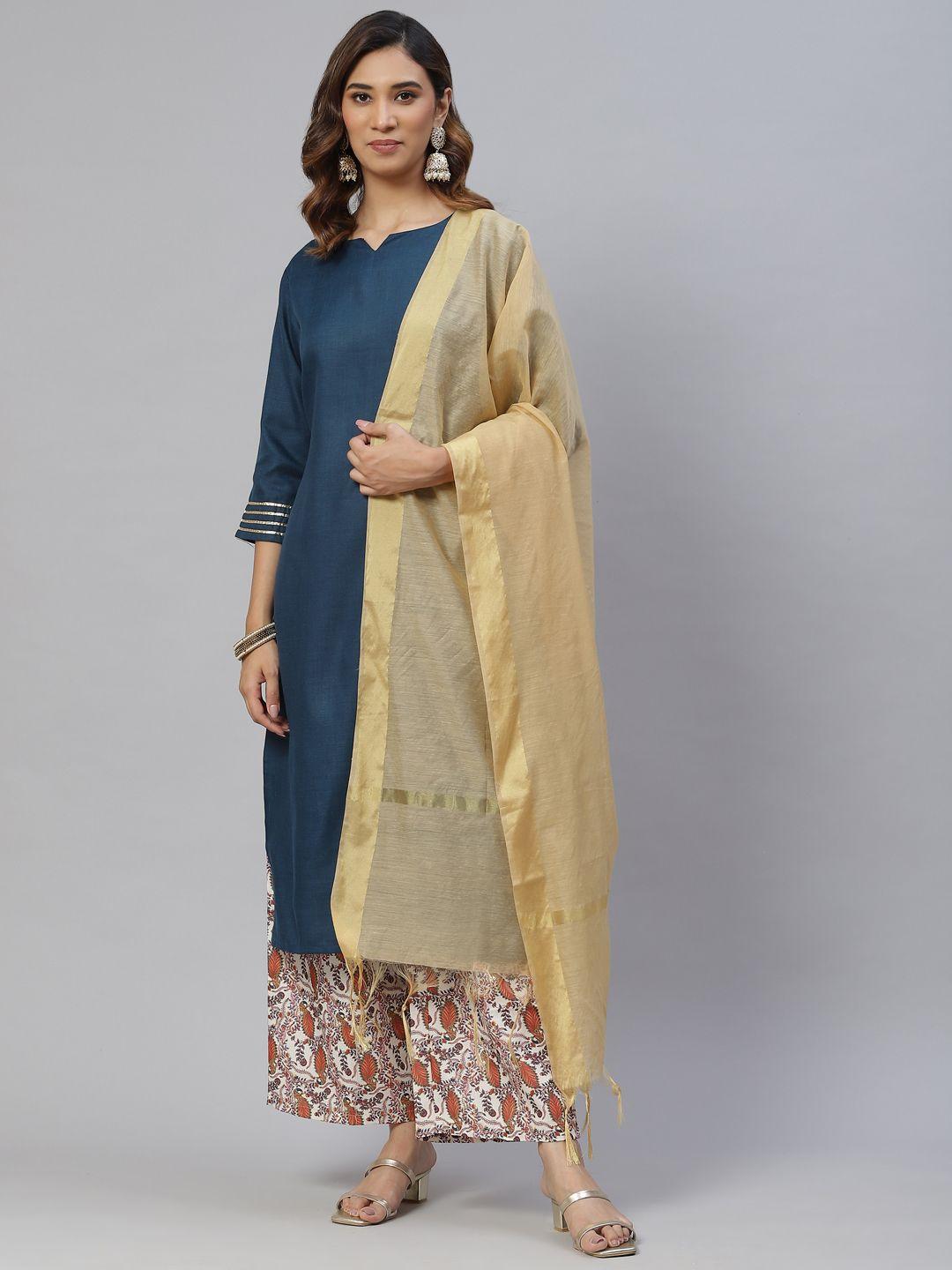 rajgranth women blue gotta patti kurta with palazzos & with dupatta