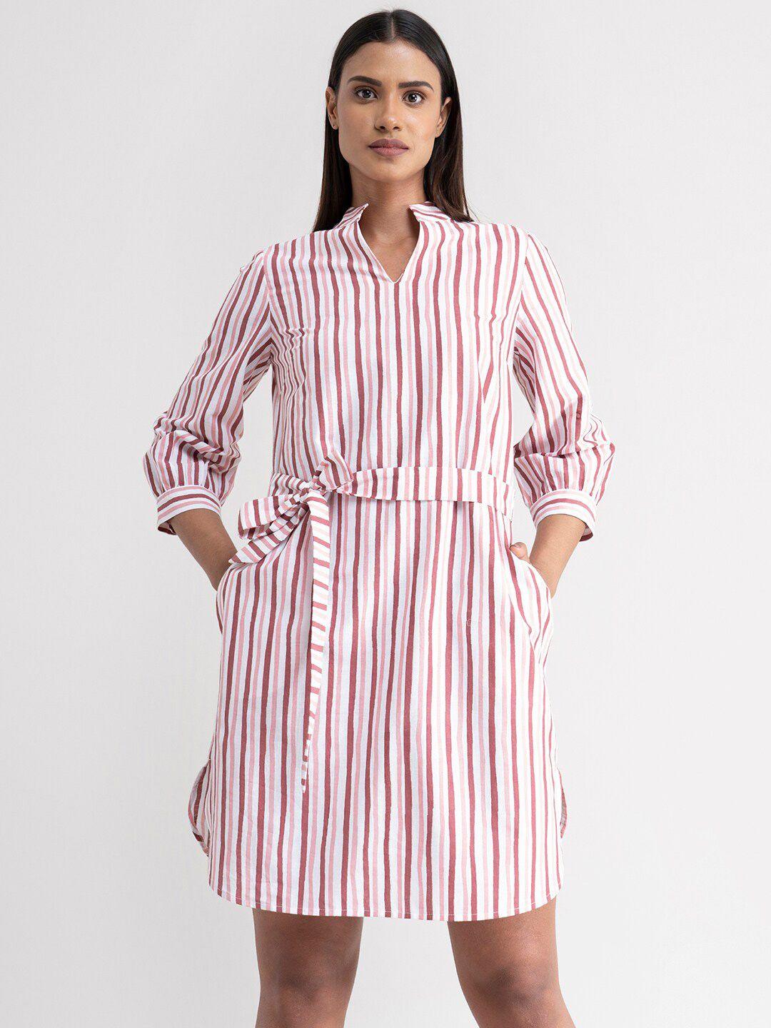 fablestreet pink striped linen a-line dress