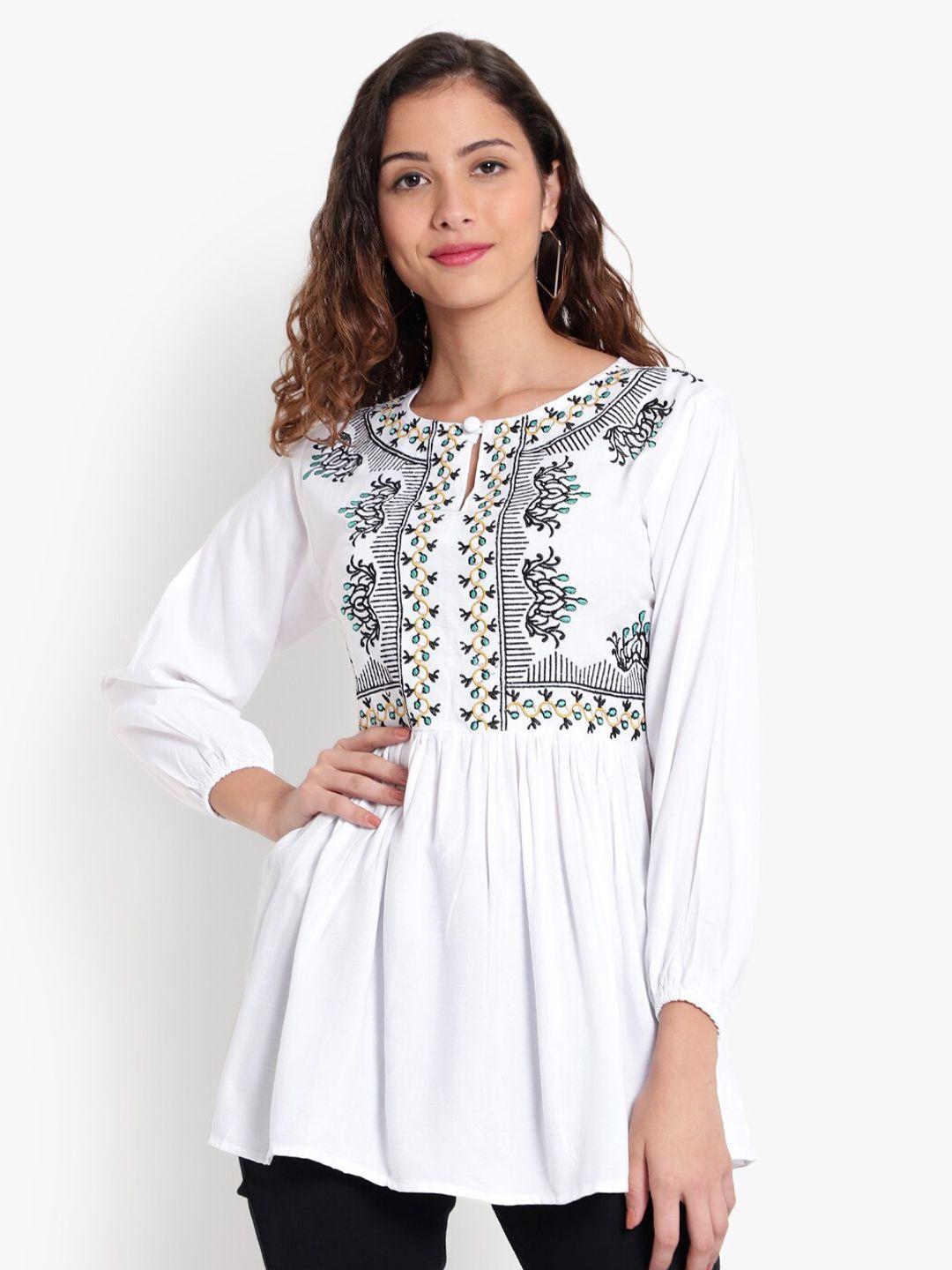 indietoga women white embroidered regular fit top