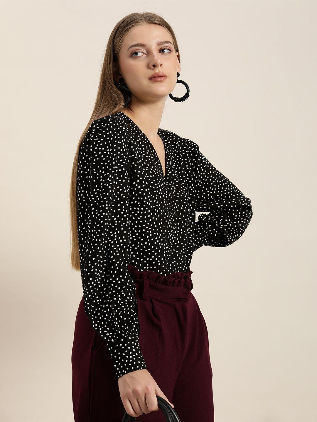 her by invictus black & white polka dot printed monochrome top