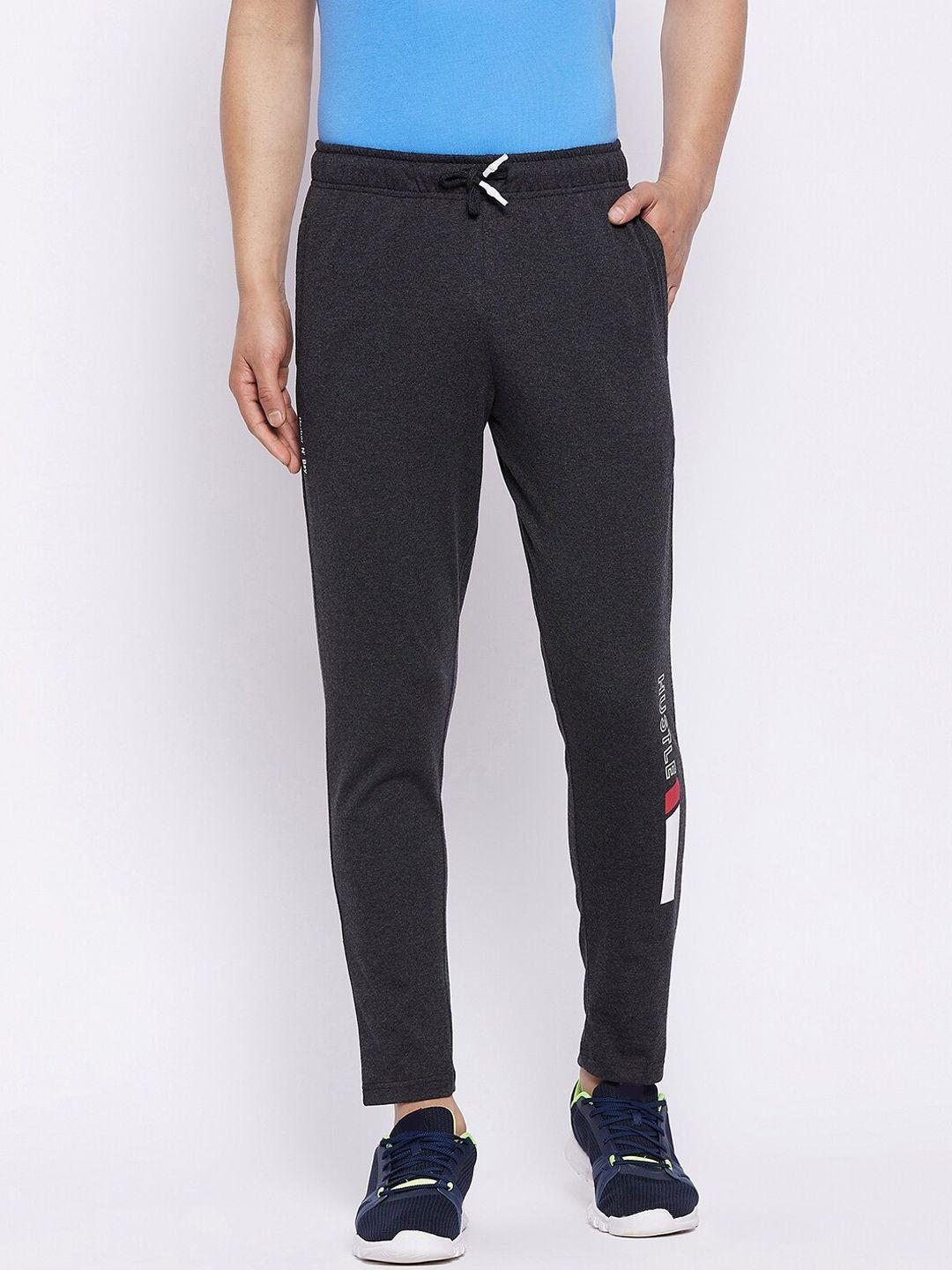 harbor n bay men charcoal grey solid cotton track pants