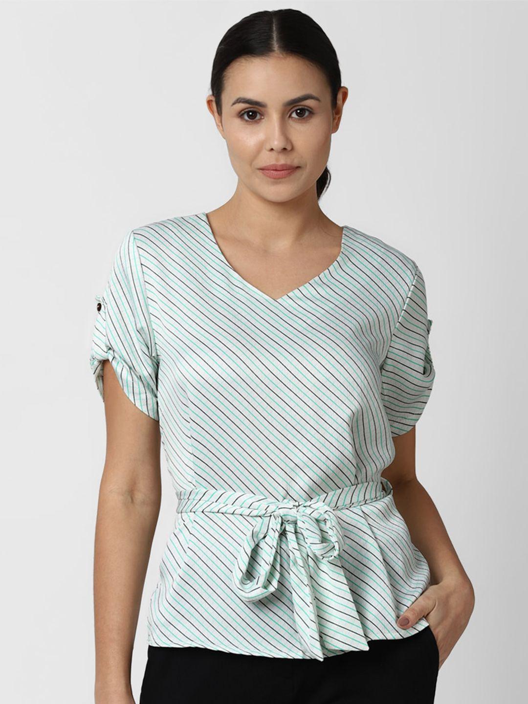 van heusen woman green striped roll-up sleeves top