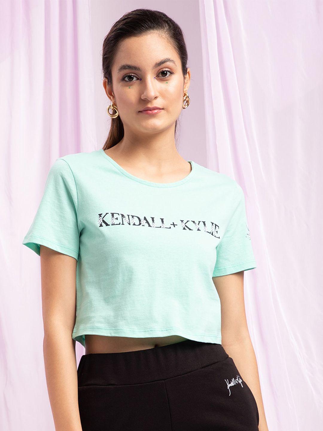 kendall & kylie green print crop top