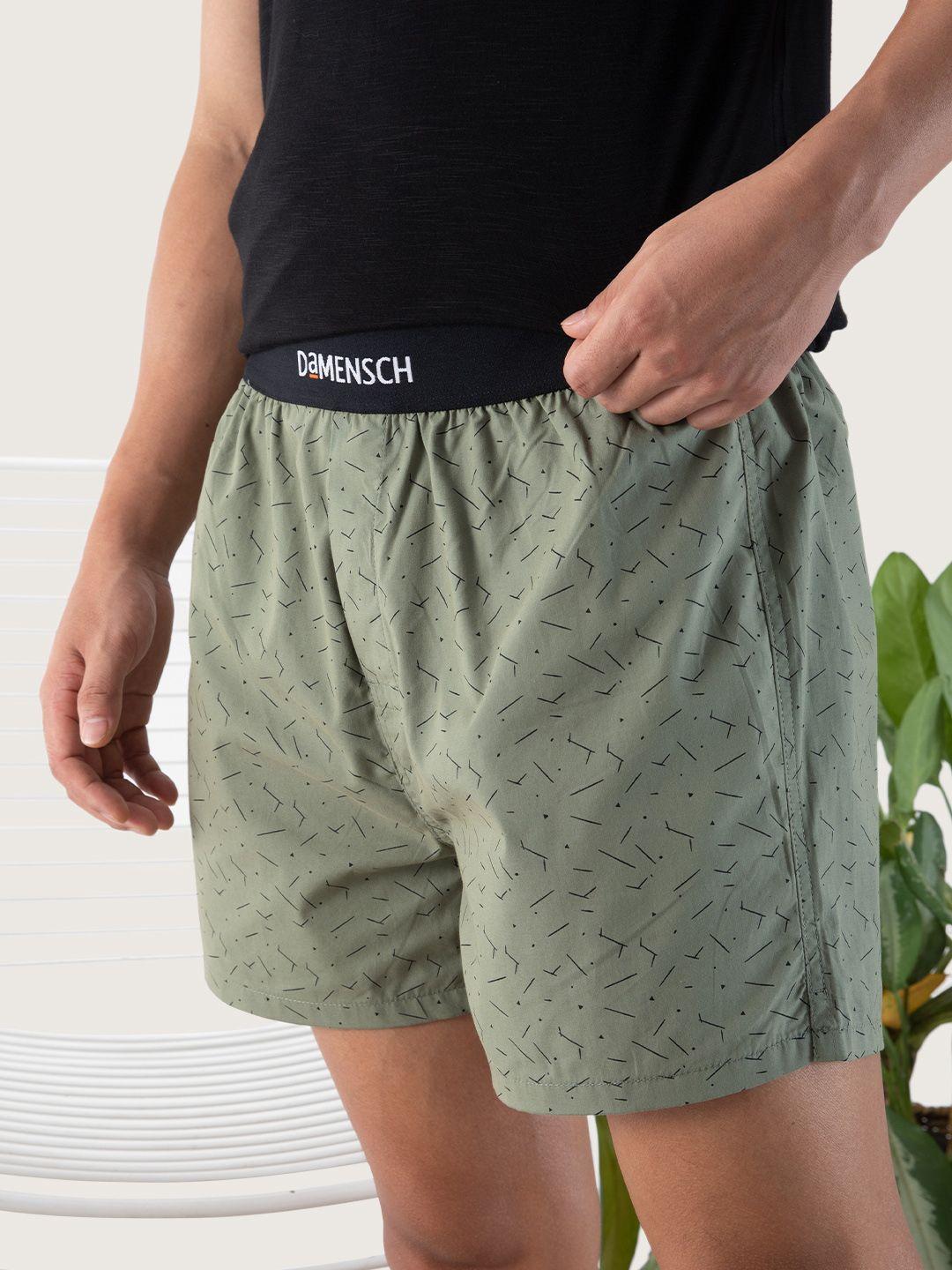 damensch men olive-green printed pure cotton boxers