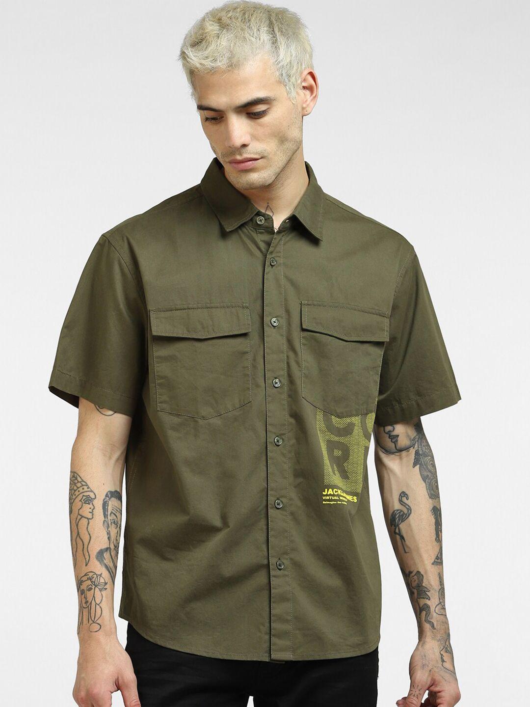 jack & jones men green casual shirt