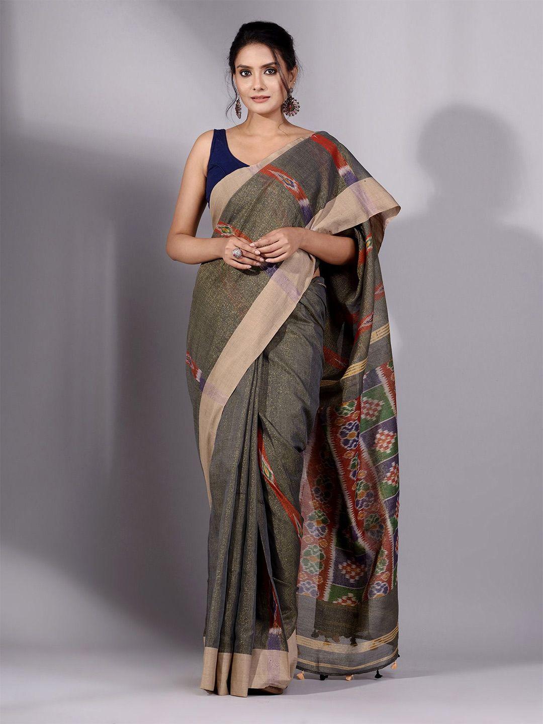 charukriti green & blue woven design tissue saree