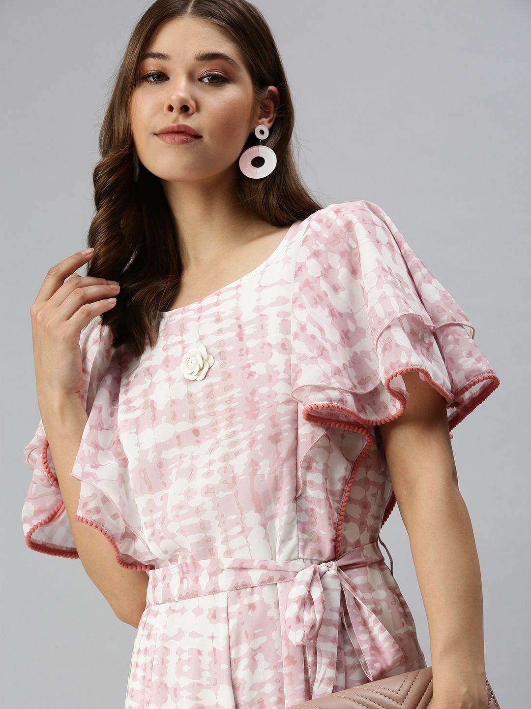 showoff white & pink printed basic jumpsuit