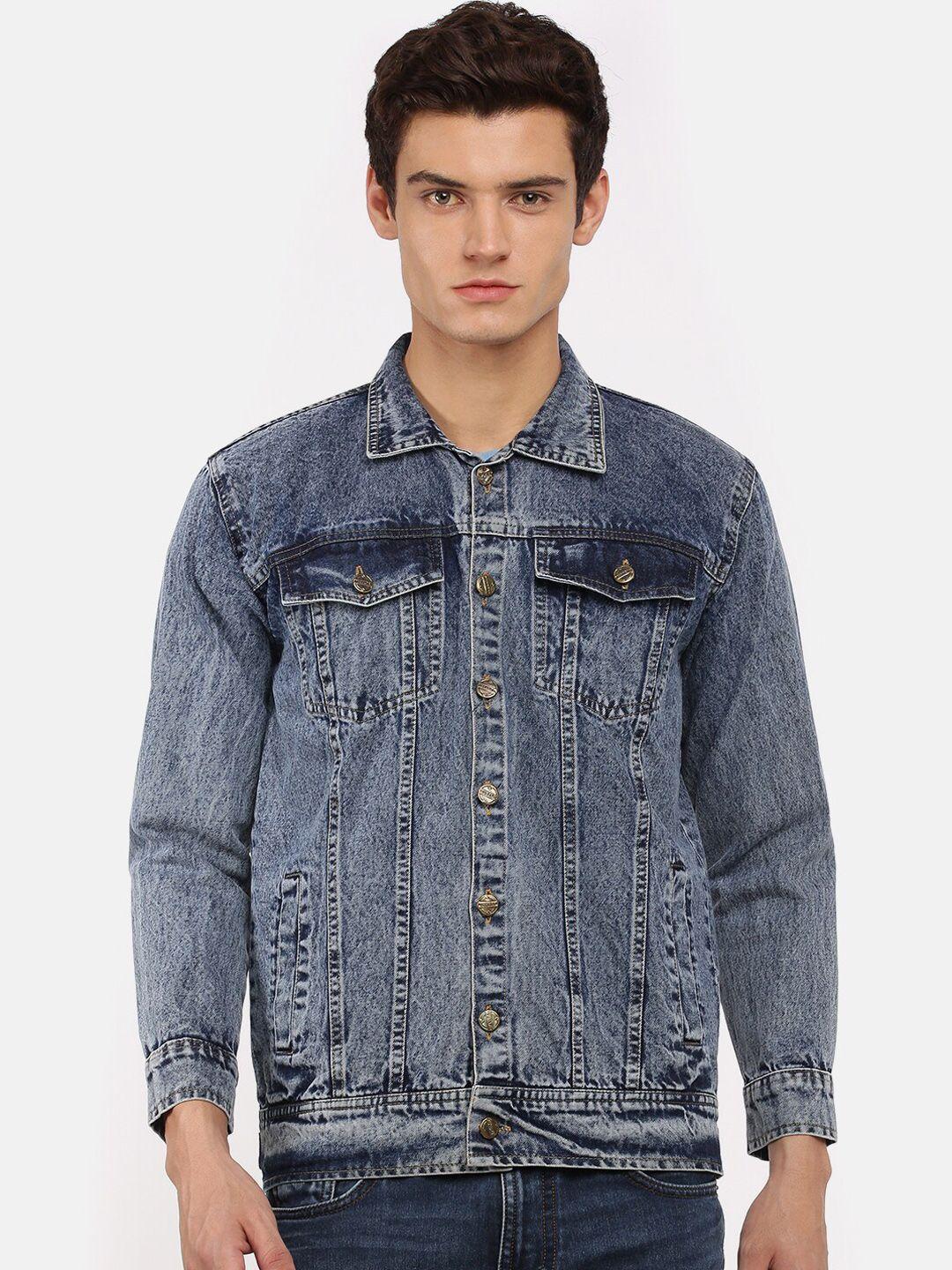 voxati men grey washed denim jacket with patchwork