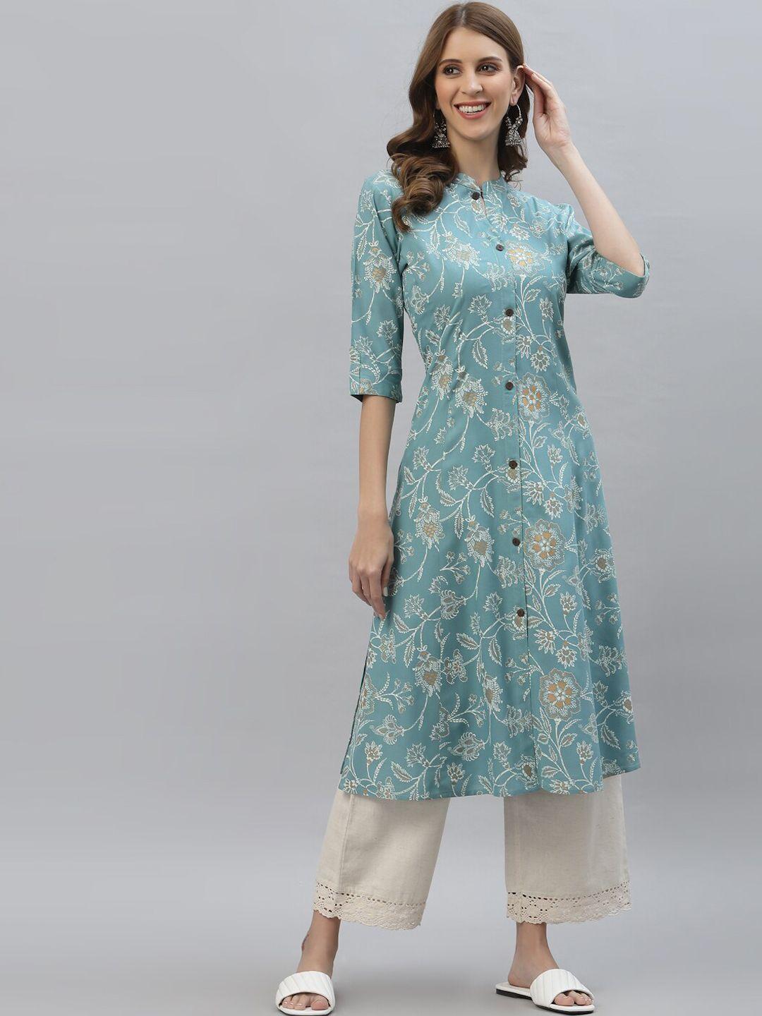 stylum women blue floral printed pastels kurta