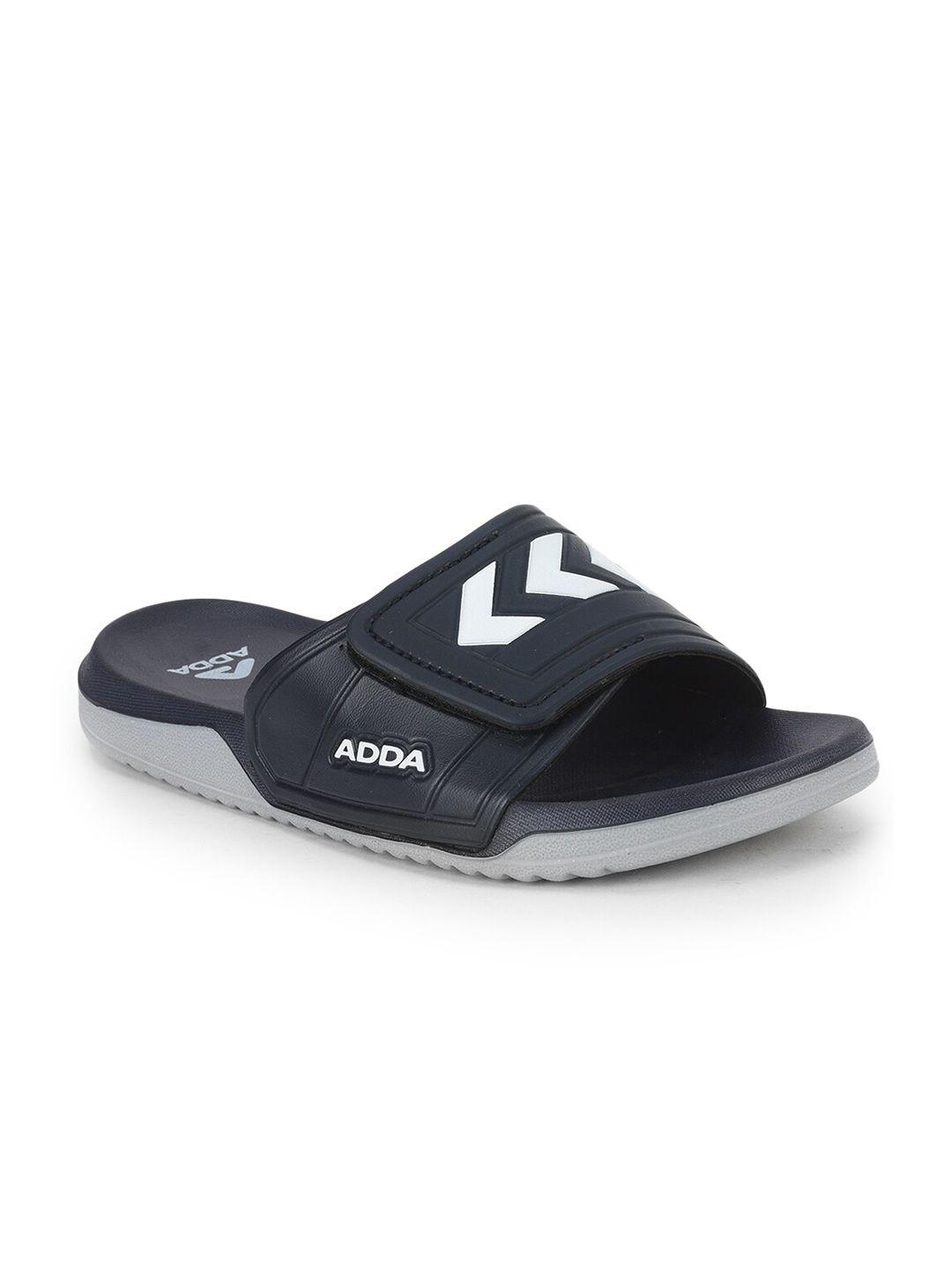 adda men navy blue & white rubber sliders