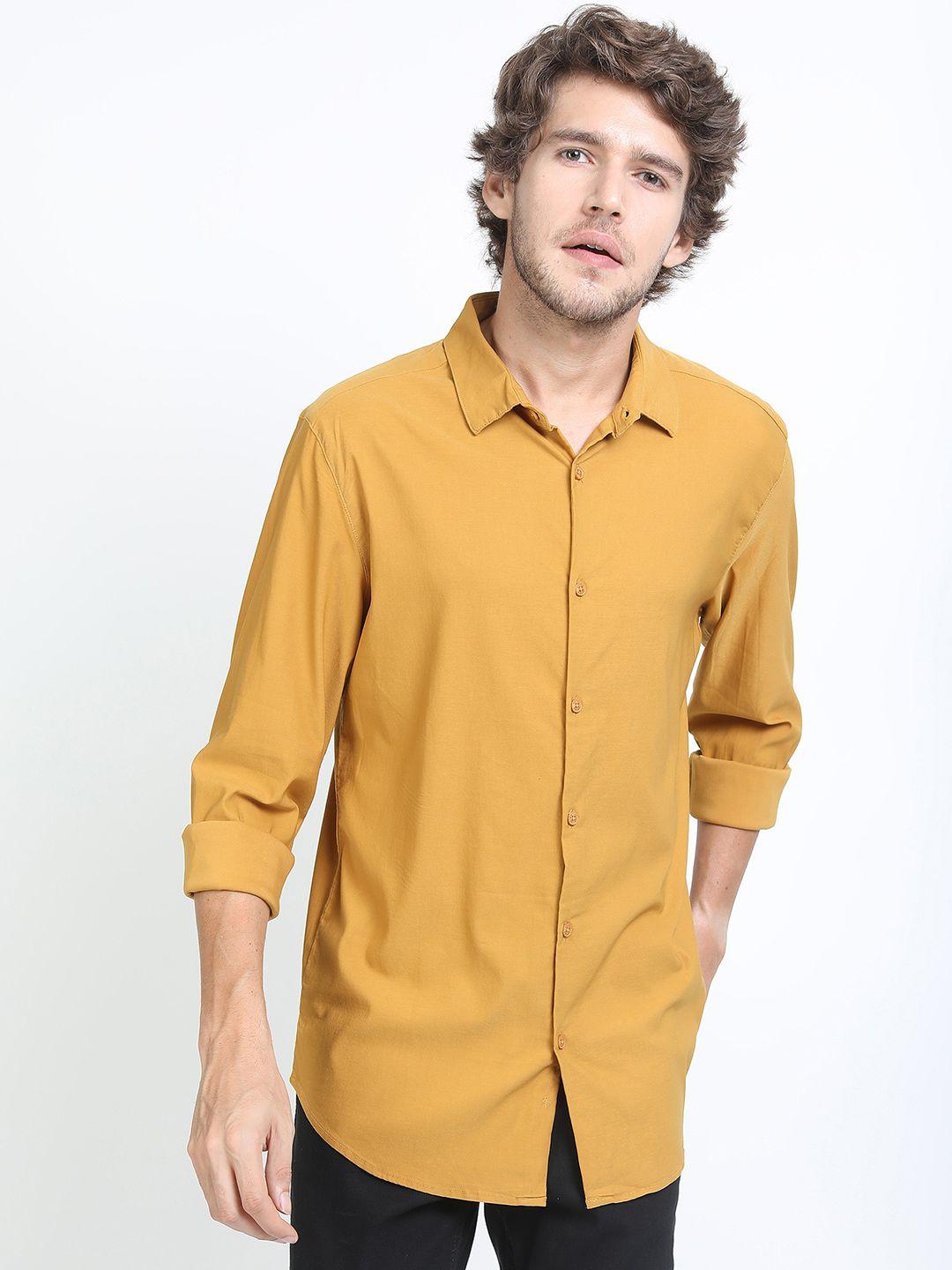 ketch men mustard slim fit casual shirt