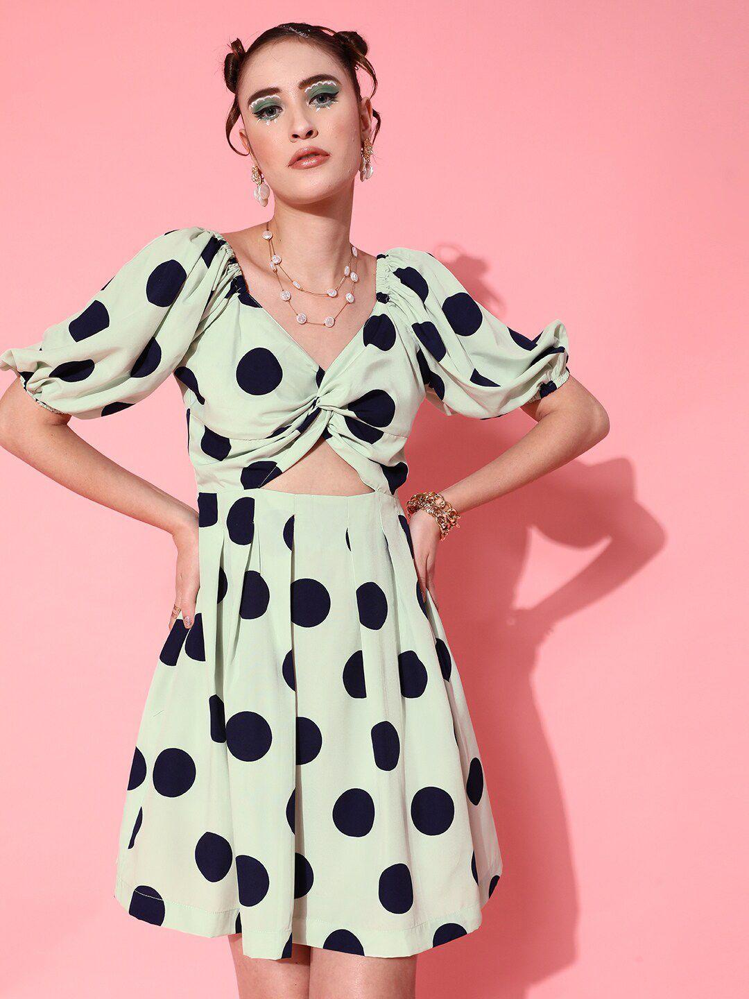 street 9 women green polka dotted dress