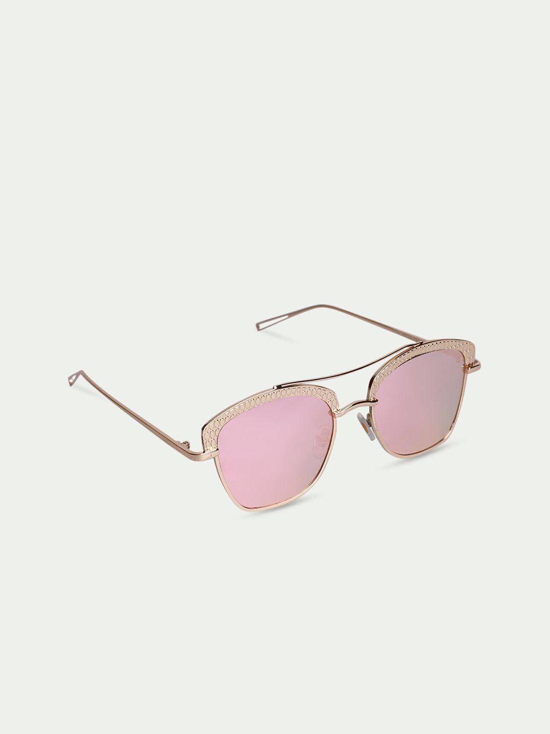 fuzoku unisex pink lens & gold-toned square sunglasses with uv protected lens fzkss2022052