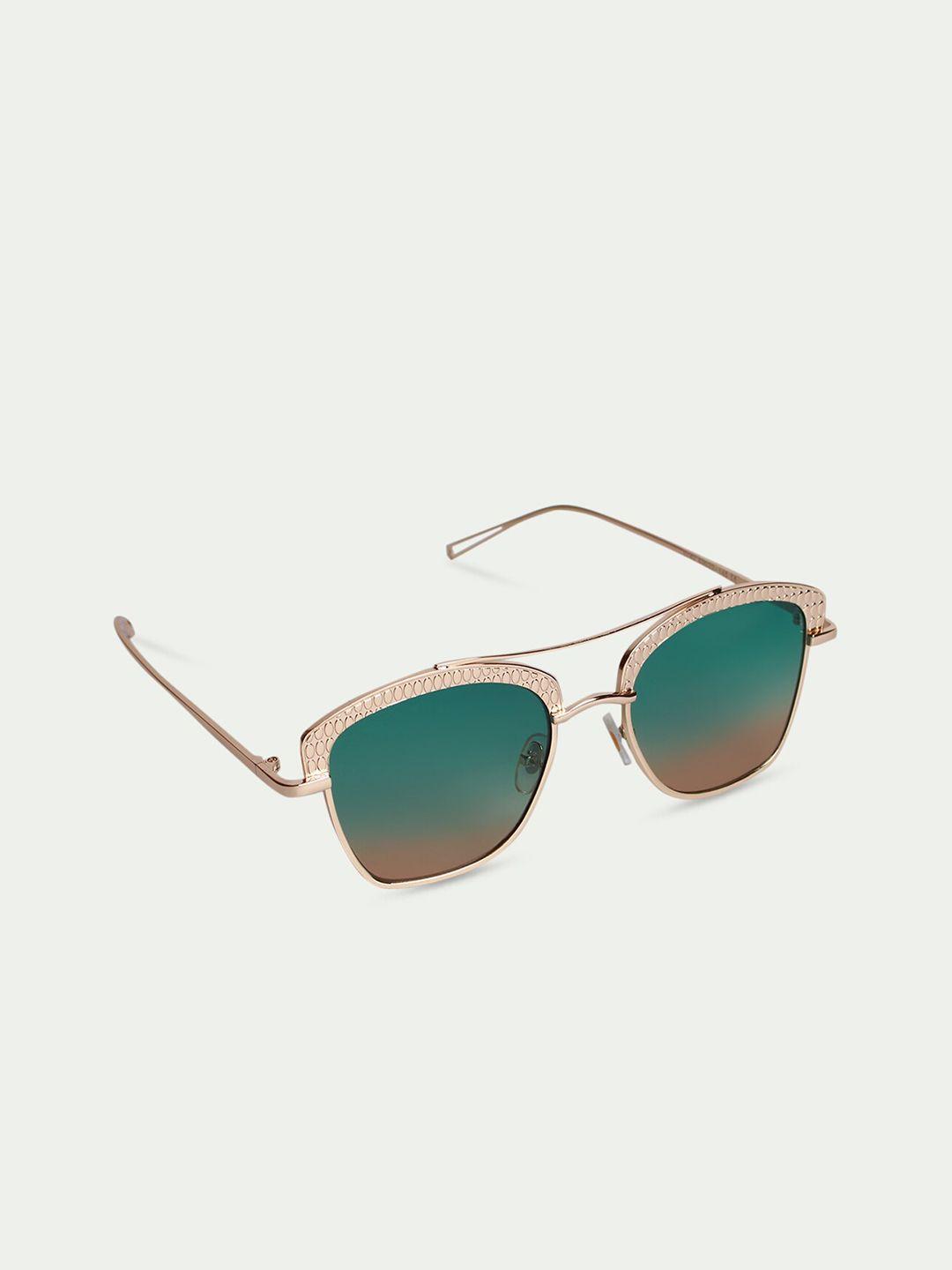 fuzoku unisex green lens & gold-toned square sunglasses with uv protected lens